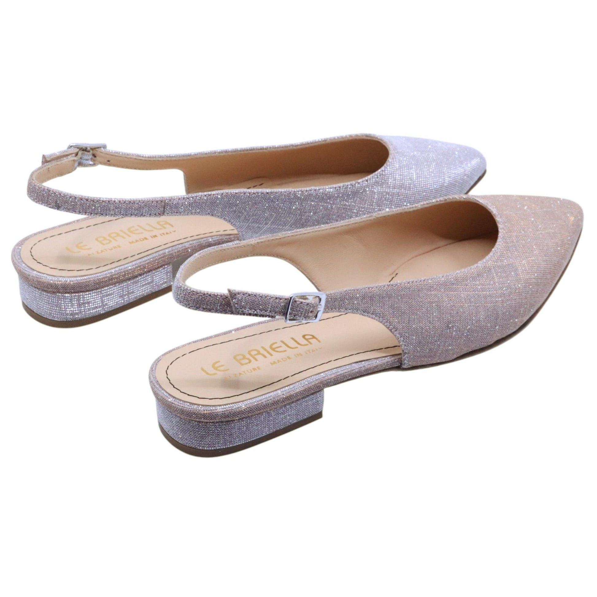 Slingback donna Le Briella Z821 in tessuto galassia luminoso con tonalità di rosa e argento 