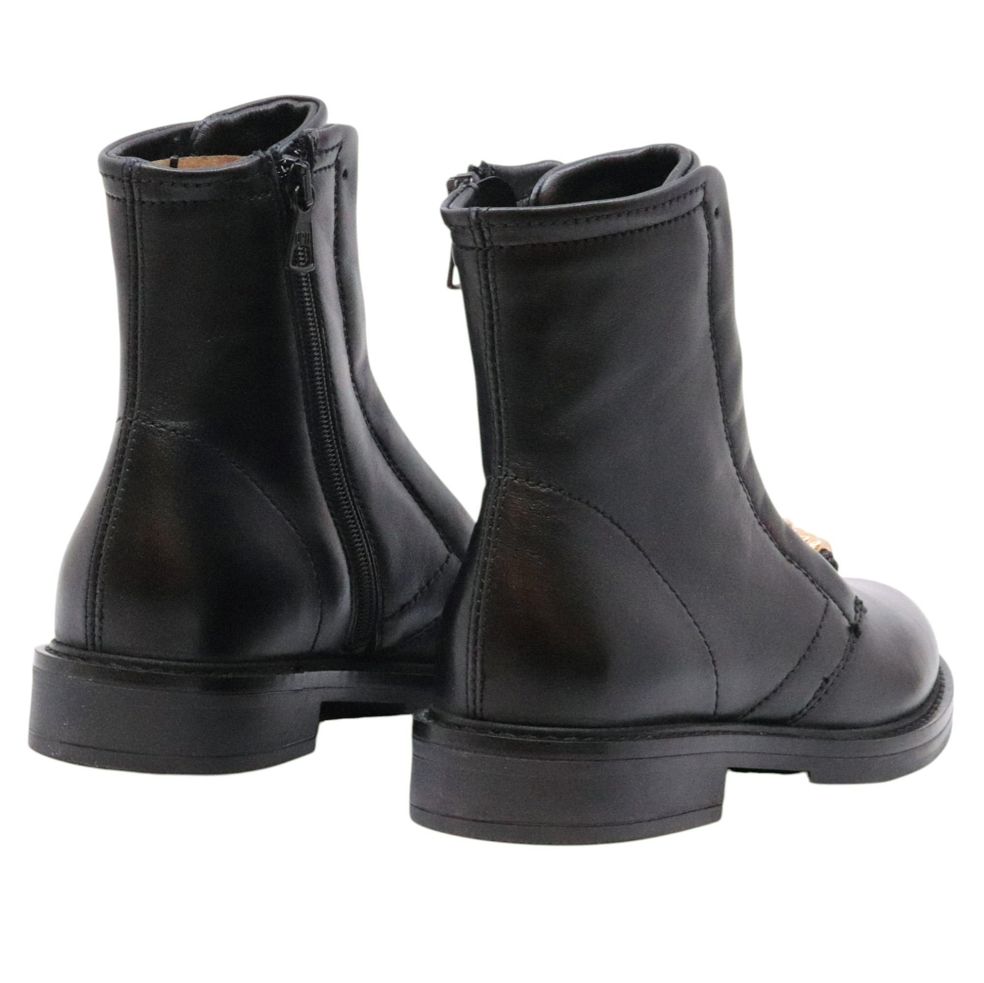 MJUS T81215 stivaletto donna in pelle nera con zip e accessorio gioiello 