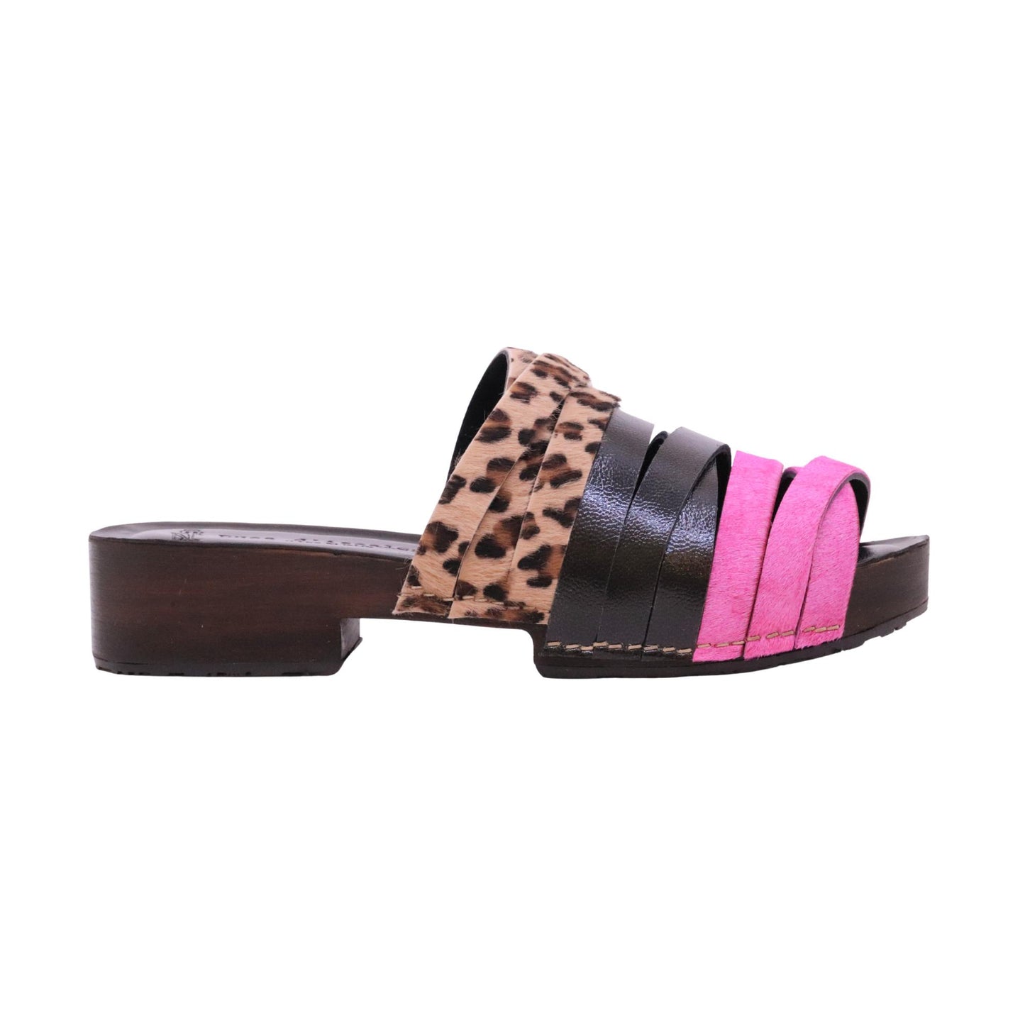 Duca D'Ascalona Nanette Martini sandalo sabot donna in pelle multicolor fuxia nero e cavallino maculato con suola in gomma 