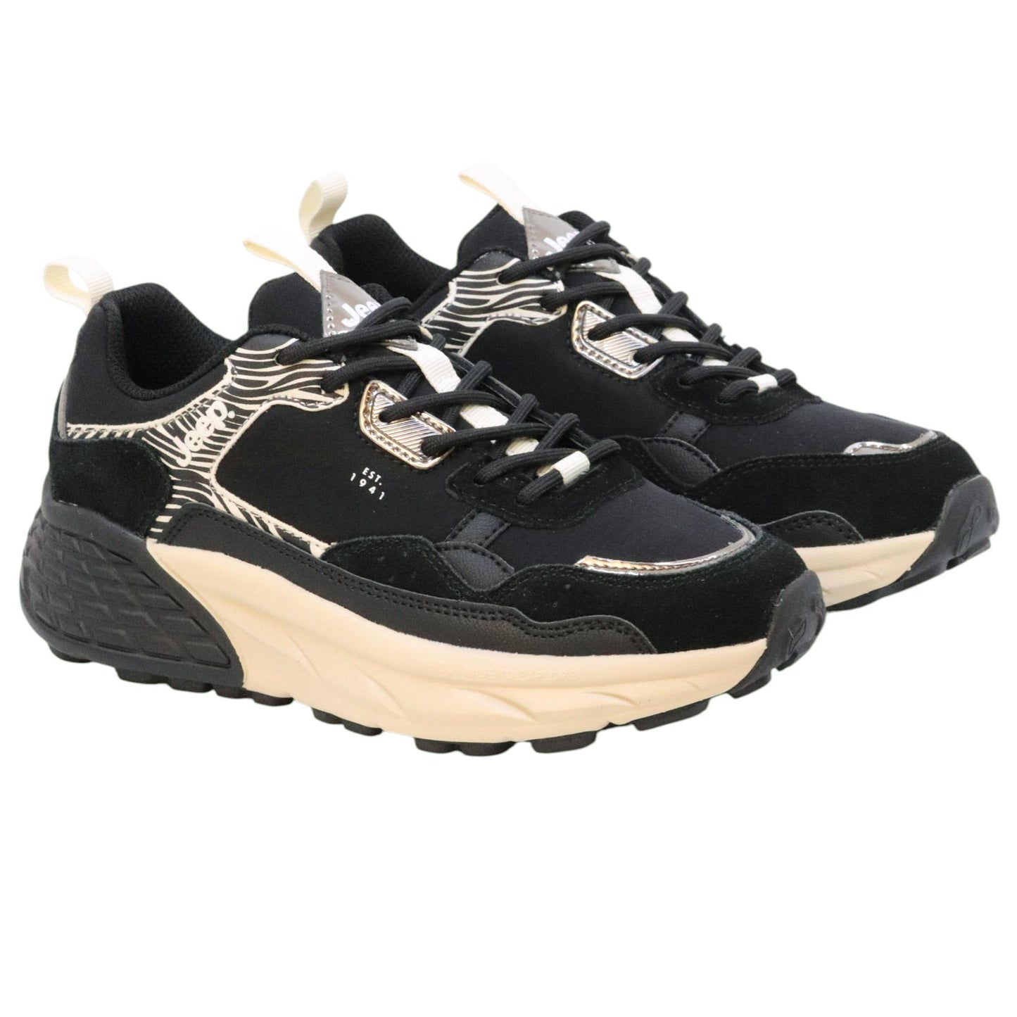 Jeep Footwear Groove sneaker donna in tessuto nero e zebrato 