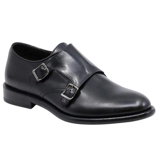 Scarpa uomo con doppia fibbia di Corvari in pelle nera 