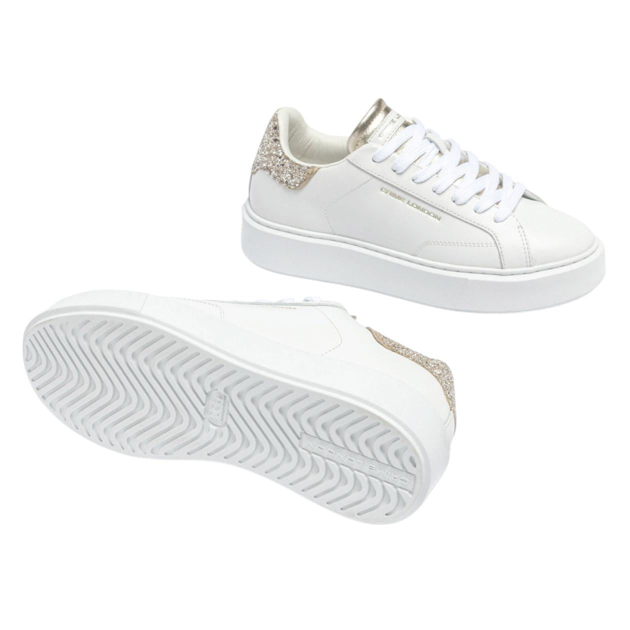 Sneaker donna Crime London New Extralight 20803 in pelle bianca e talloncino con strass platino 