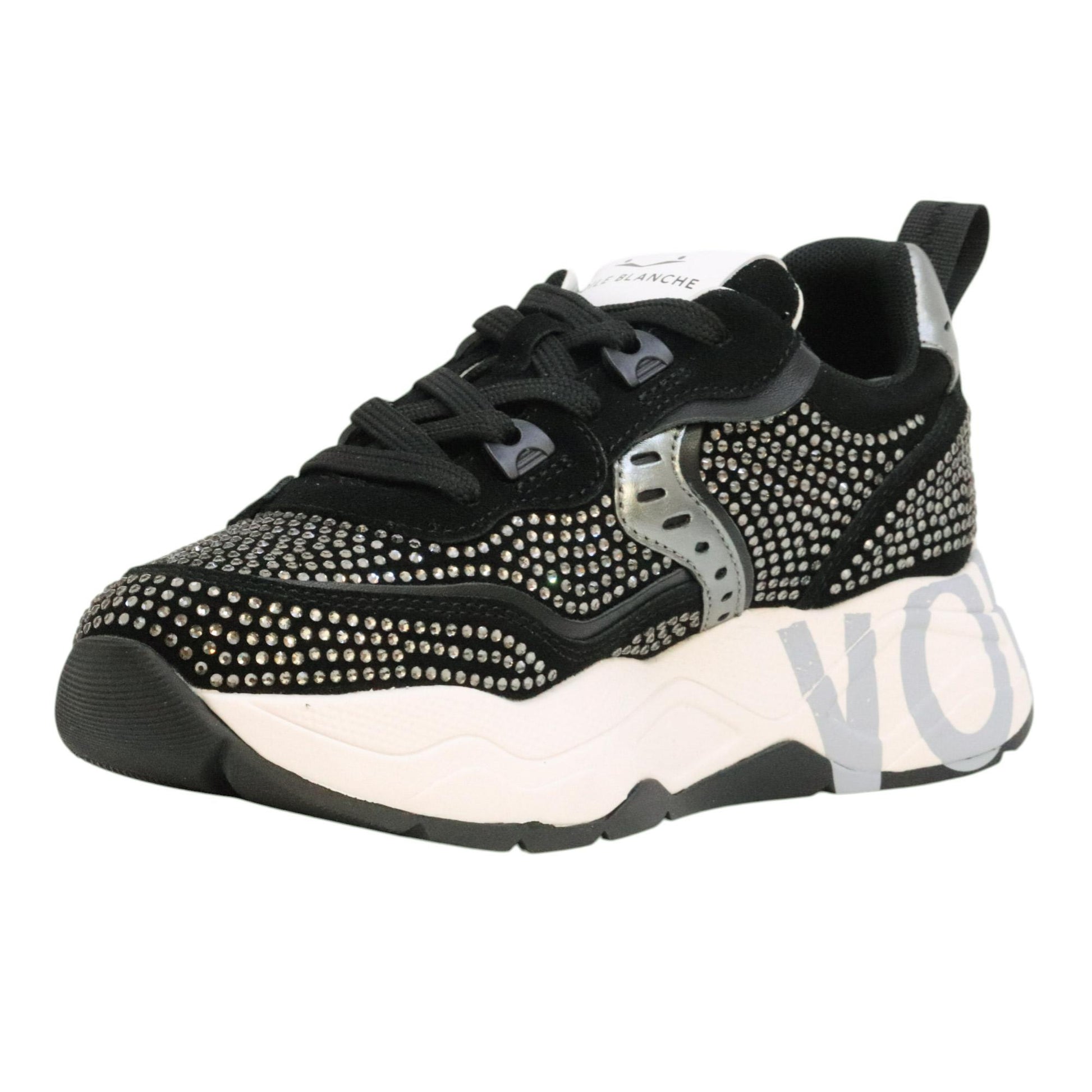 Voile Blanche CLUB105 sneaker donna in suede nero con strass 