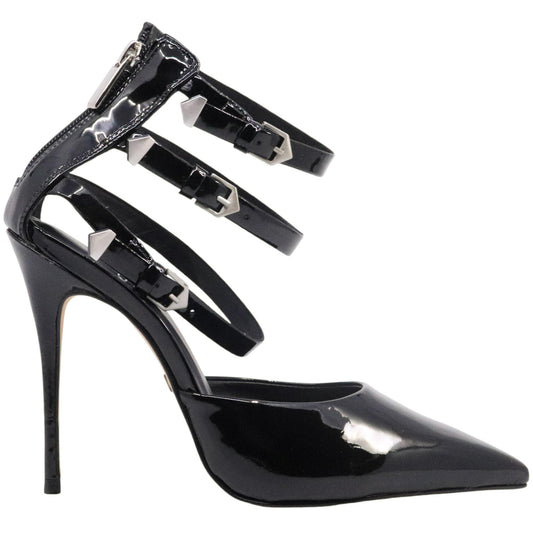 Décolleté donna Carrano 404104 in pelle vernice di colore nero aperto ai lati 
