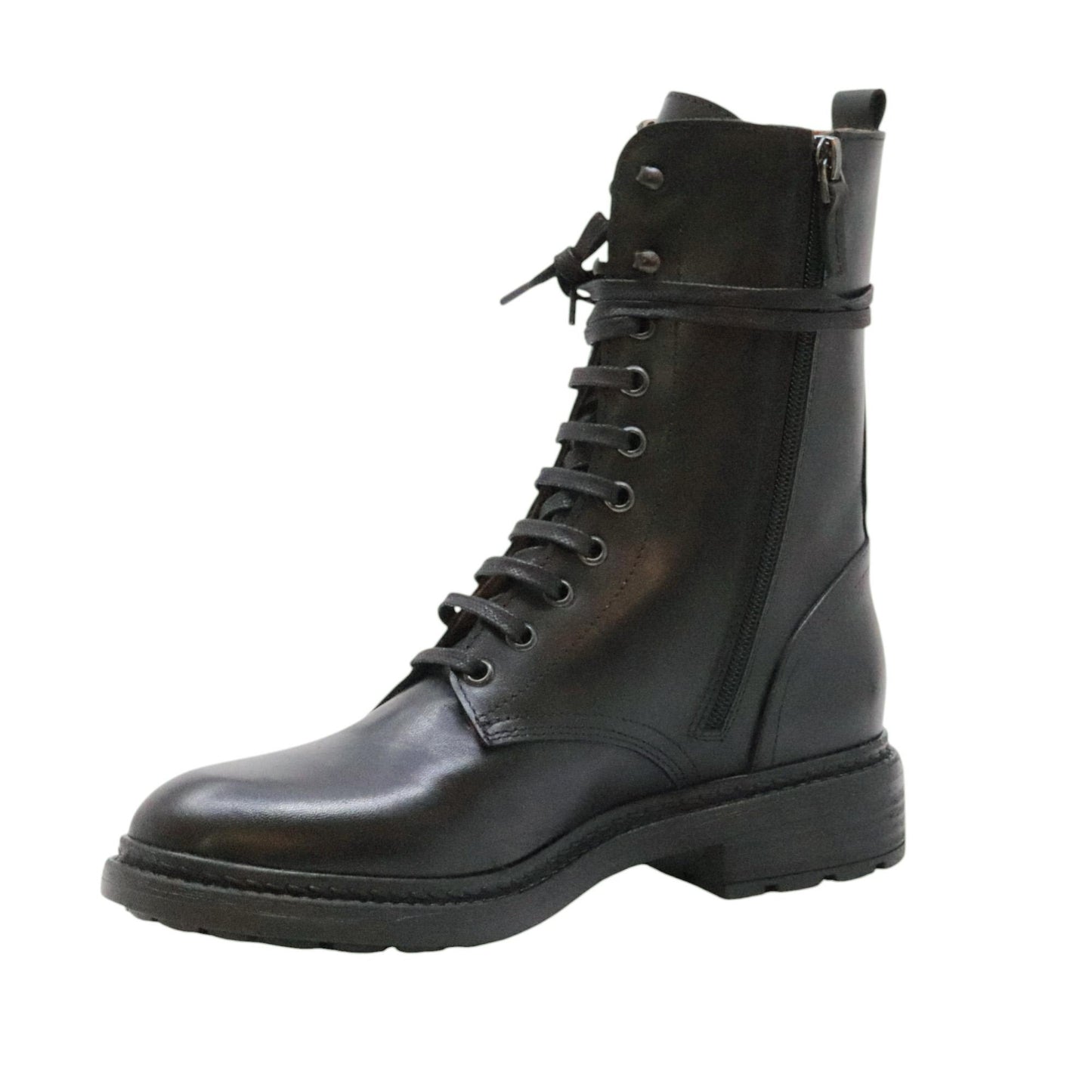 The Seller MW583 anfibio donna in pelle nera allacciato con zip laterale 