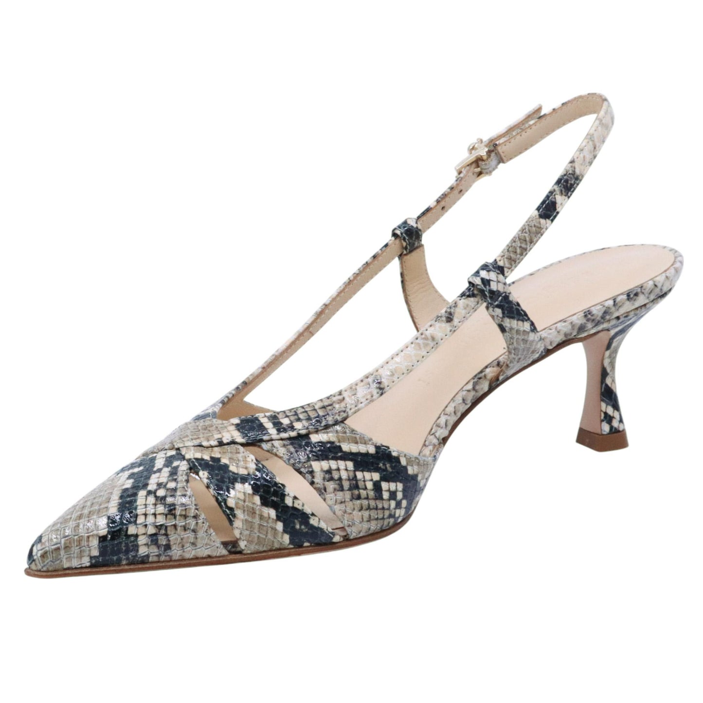 Slingback donna Sergio Levantesi Edda in pelle stampa serpete color sabbia 