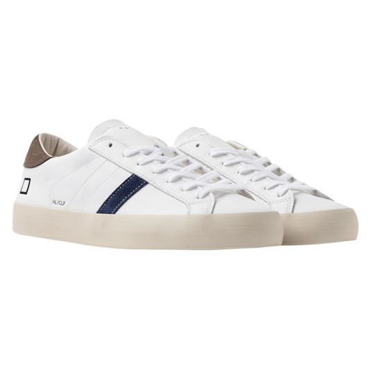 DATE Hill Low Calf White Brown HL CA WN sneaker uomo in morbida pelle bianca 