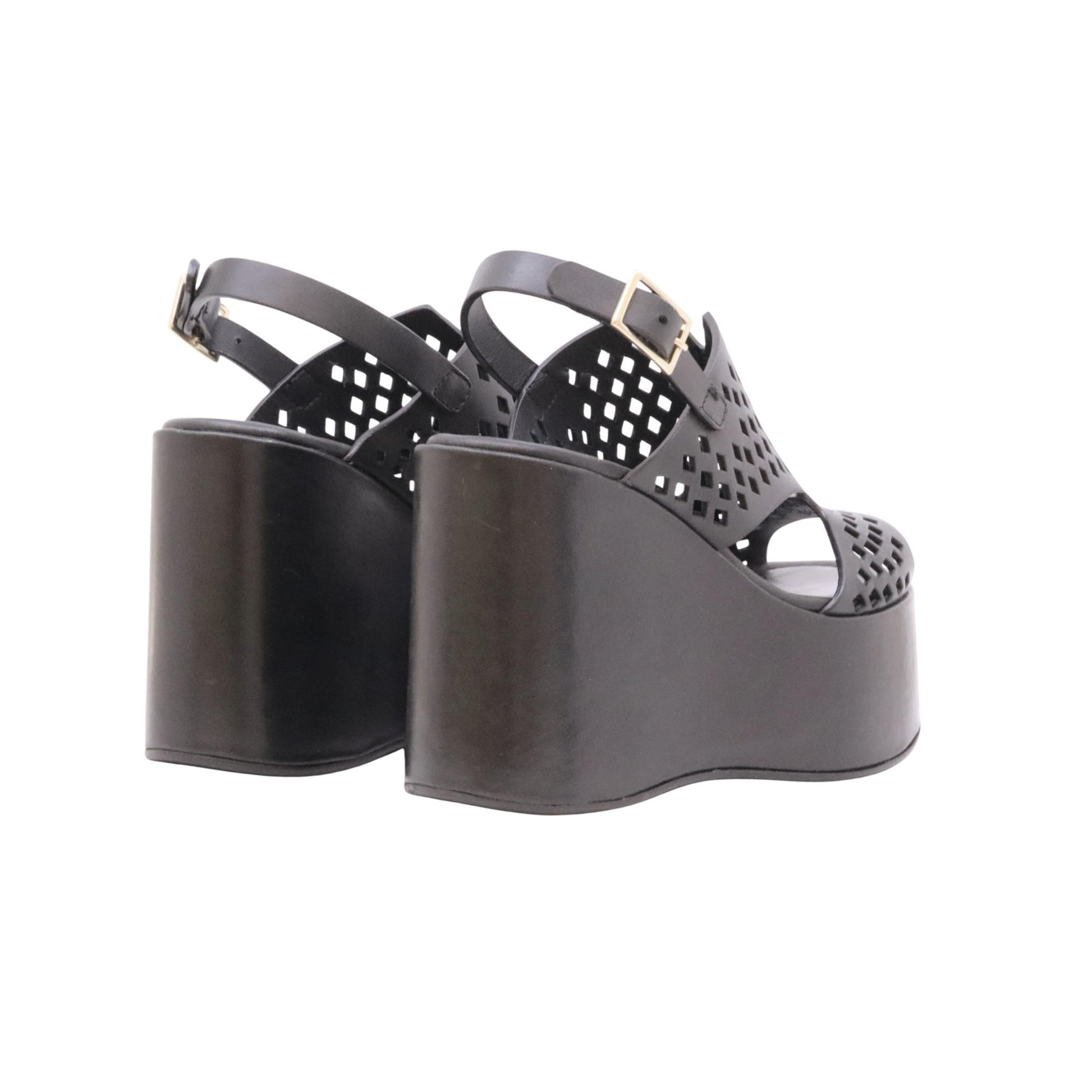 Curiosité 2969 Maverik sandalo donna con zeppa in pelle traforata nero 