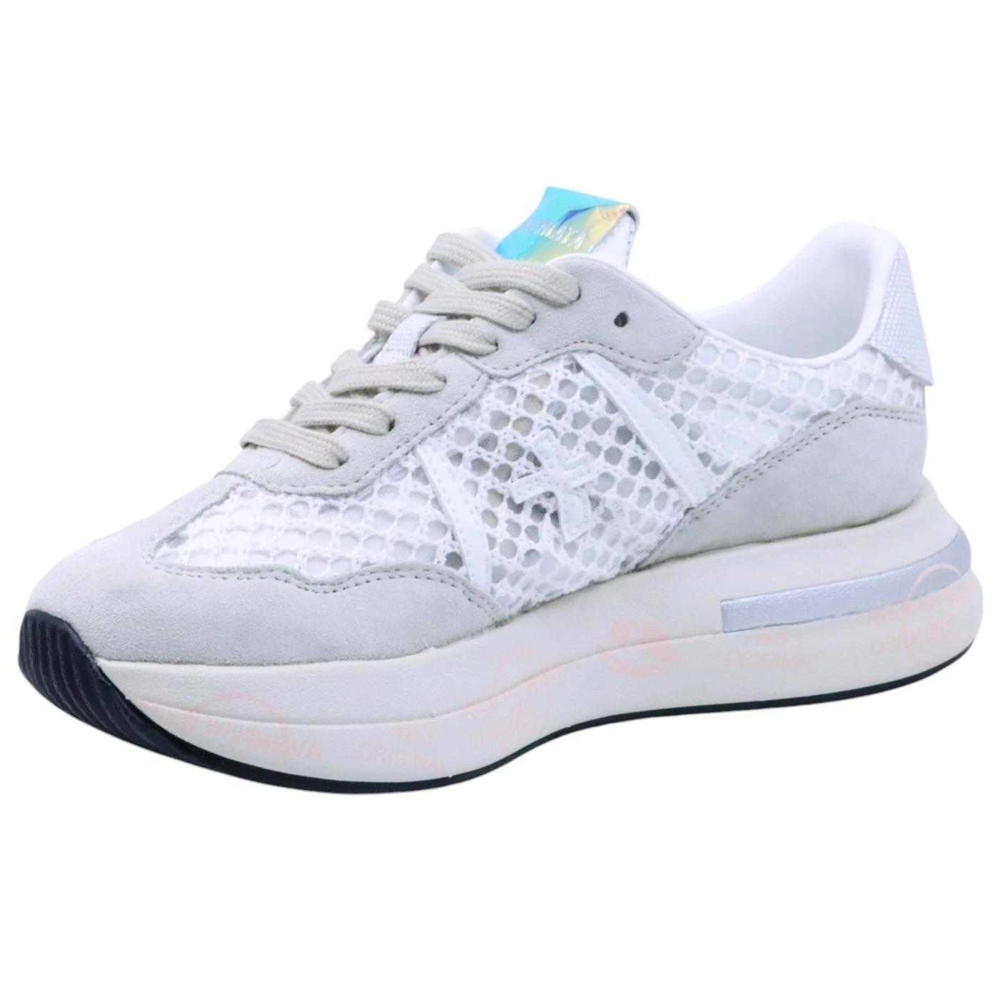 Premiata Cassie 7390 sneaker donna in tessuto retato bianco 