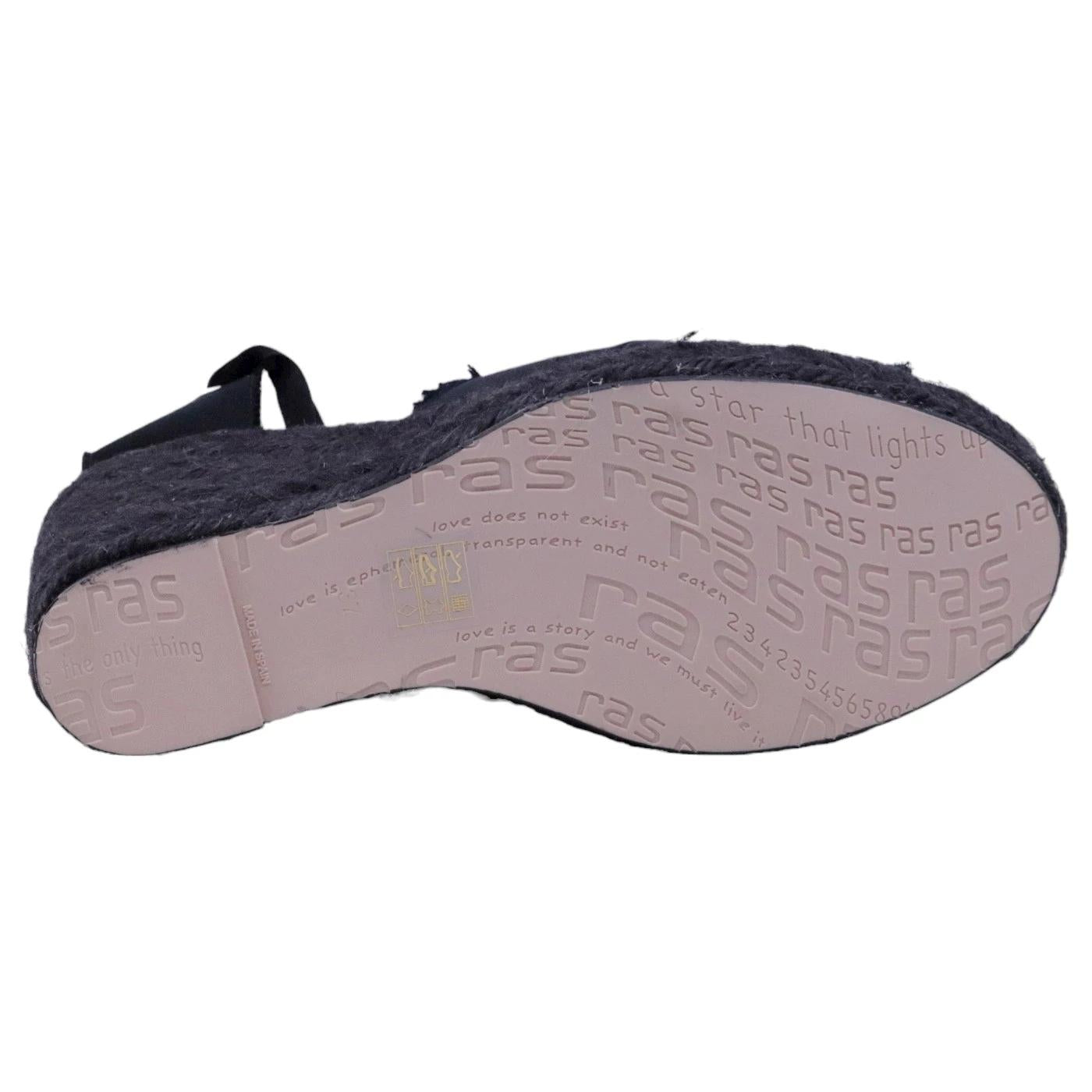 Sandalo zeppa Ras 7501 in corda e tessuto nero 