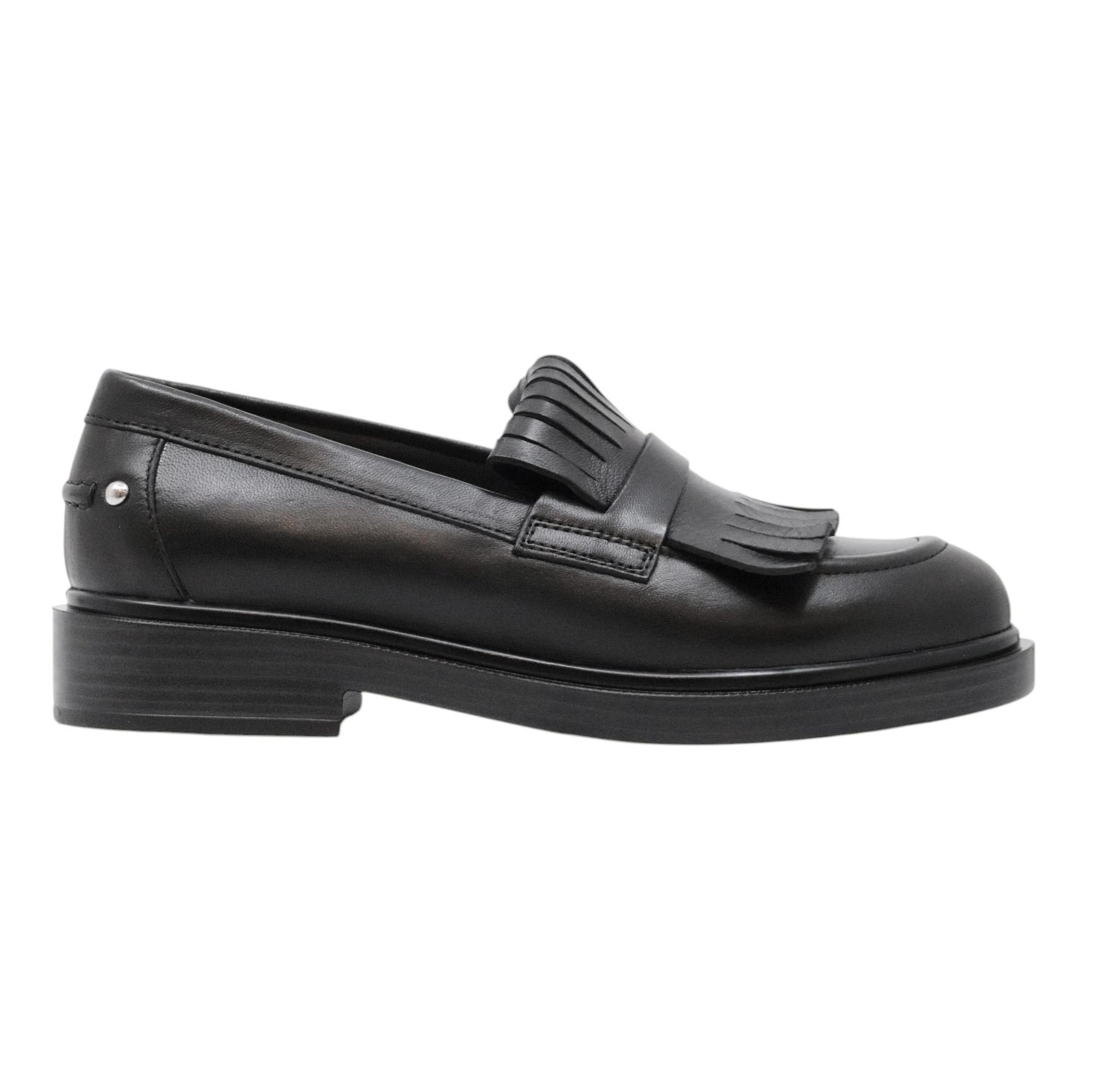 Triver Flight 709 mocassino donna in pelle nera con frange 