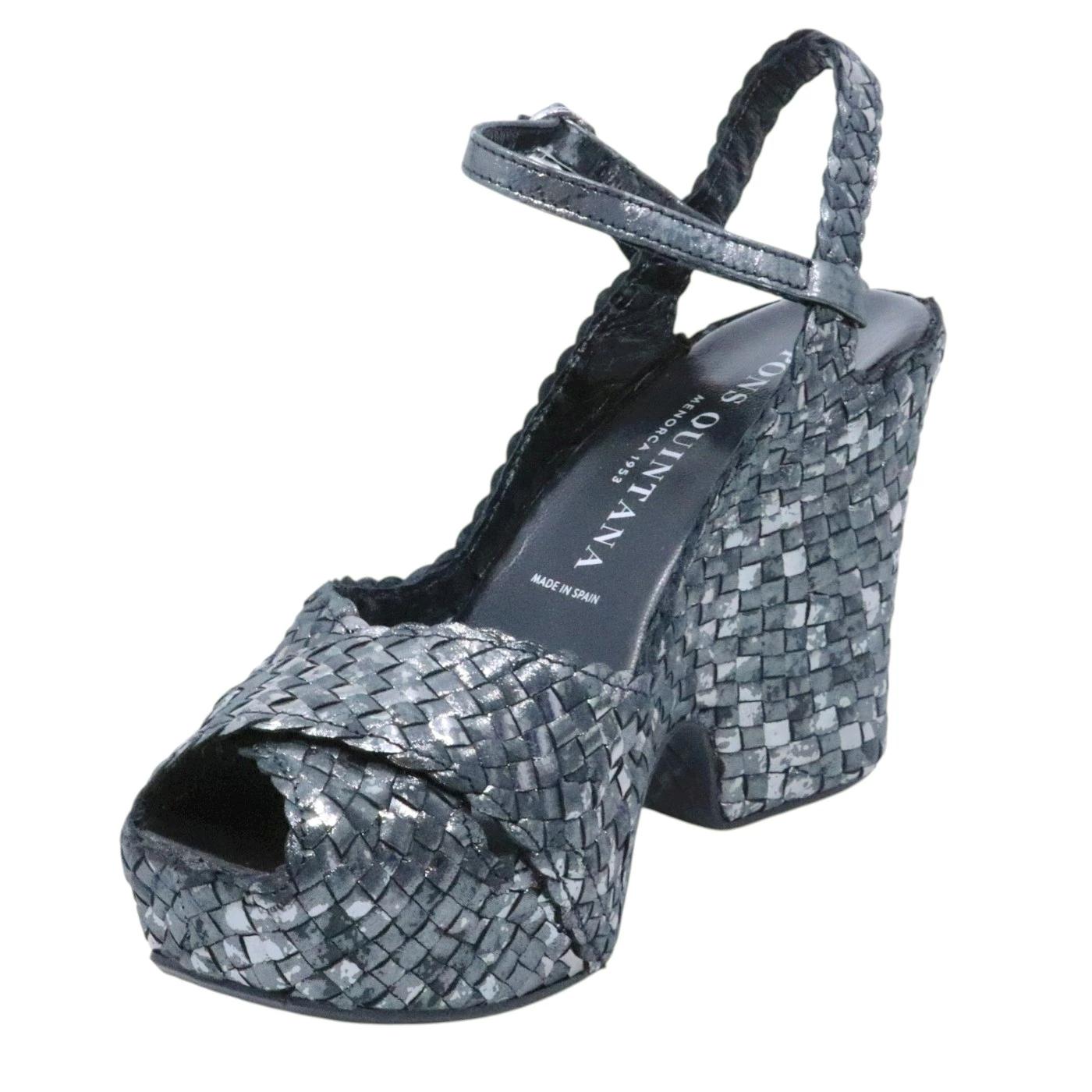 Pons Quintana Cali 11360 G09 sandalo donna in pelle intrecciata nera con plateau elegante 