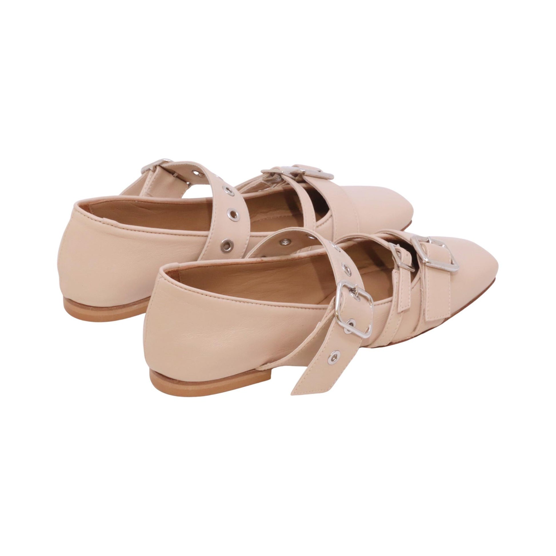 Anna F 1912 ballerina donna in pelle nappa gesso con tre fibbie regolabili 