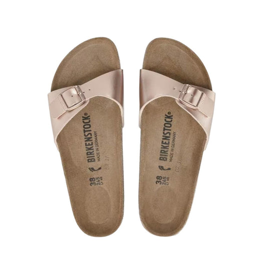Birkenstock Madrid Birko-Flor Metallic Copper sandalo donna effetto metallizzato narrow fit 