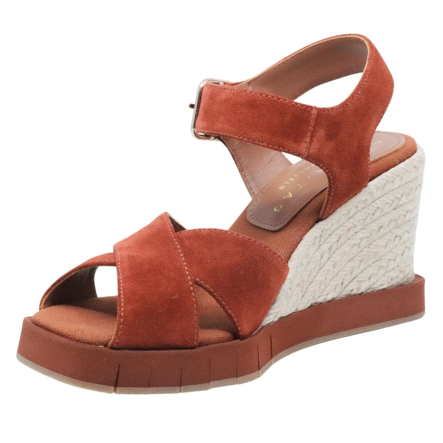 Sandalo zeppa Palomitas Laurel in camoscio rosso torracotta 