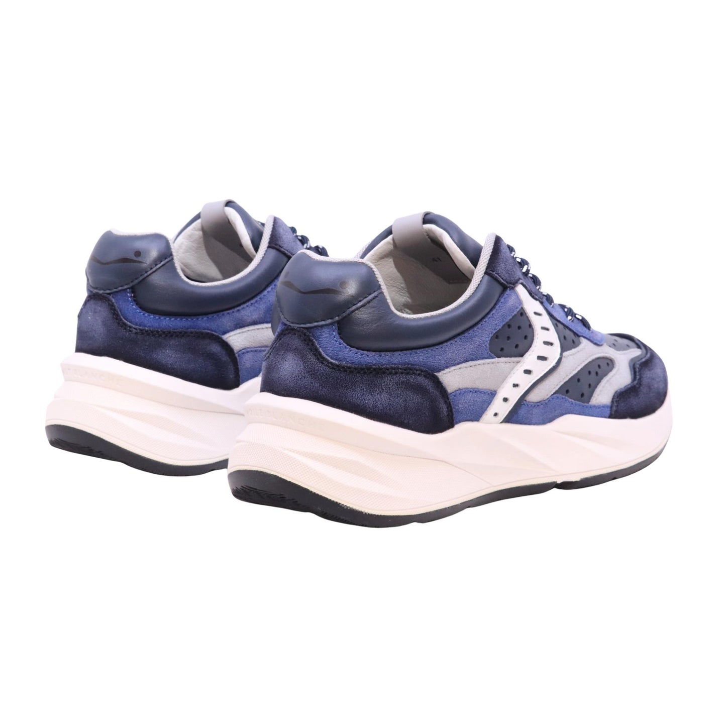 Voile Blanche Club22 Perfy Washed Blu Silky Grey sneaker uomo in pelle forata e camoscio 