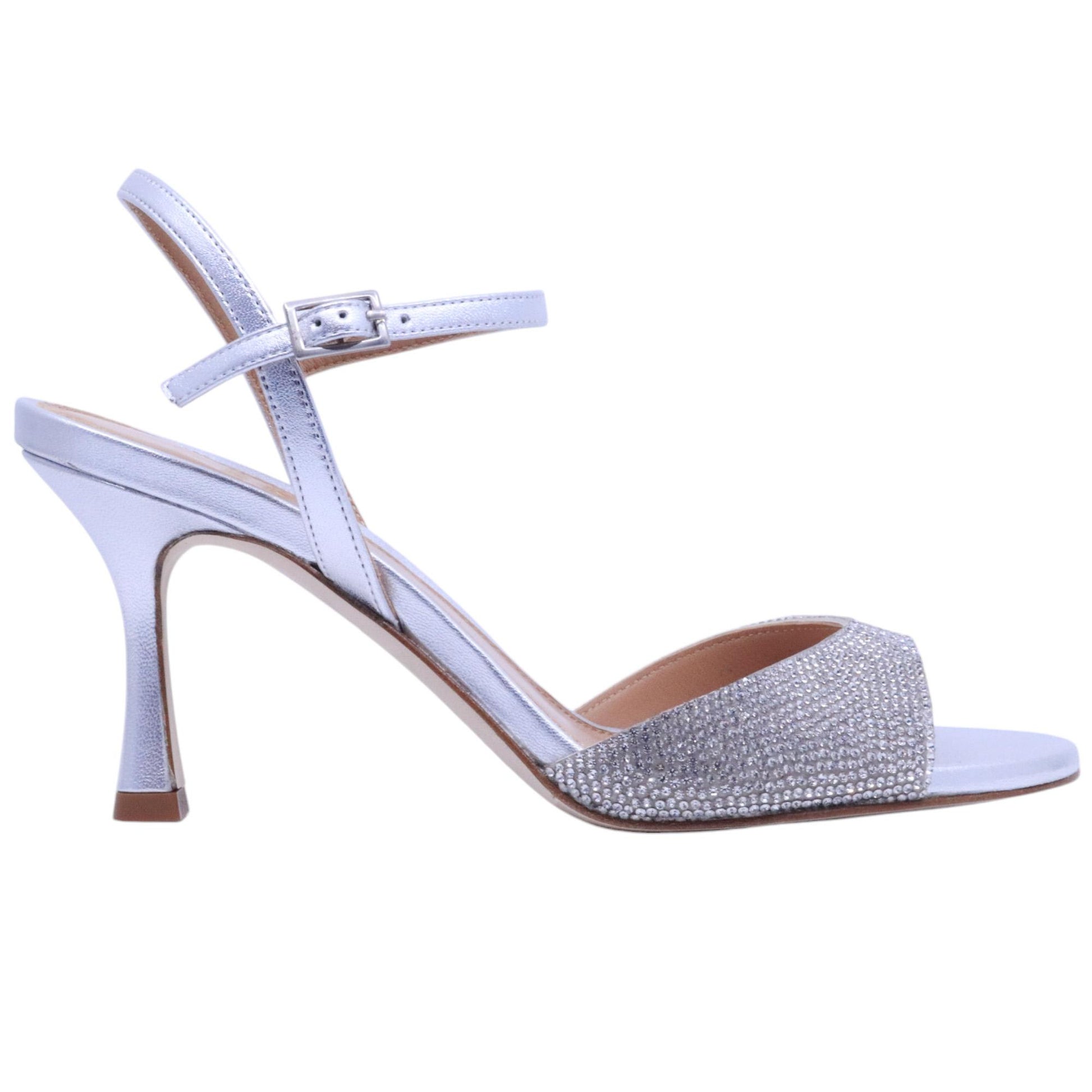 Sandalo con tacco Chantal 2635 in pelle satinata argento 