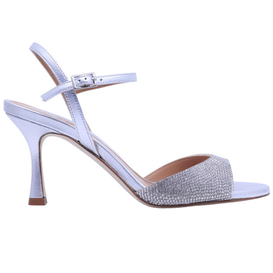 Sandalo con tacco Chantal 2635 in pelle satinata argento 