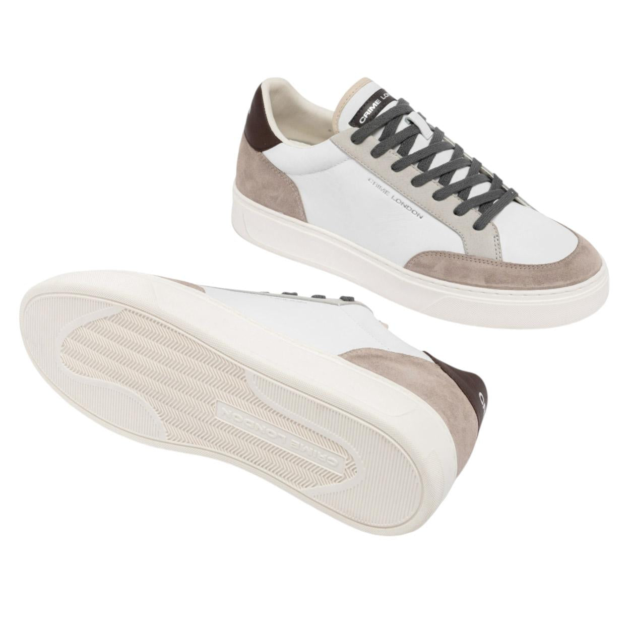 Sneaker uomo Crime London Eclipse 15752 pelle bianca e tortora con dettagli in camoscio 