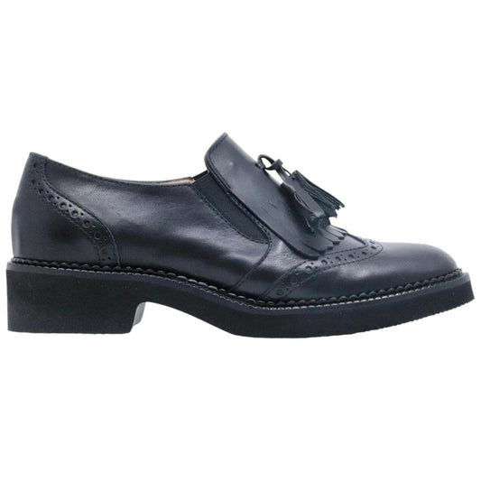 Le Briella Z759 mocassino donna in pelle nera con frangia 