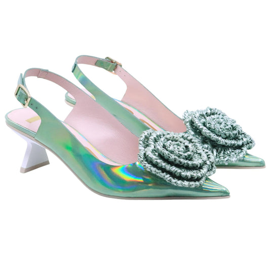 Ras 8046 slingback donna in pelle verde iridescente 