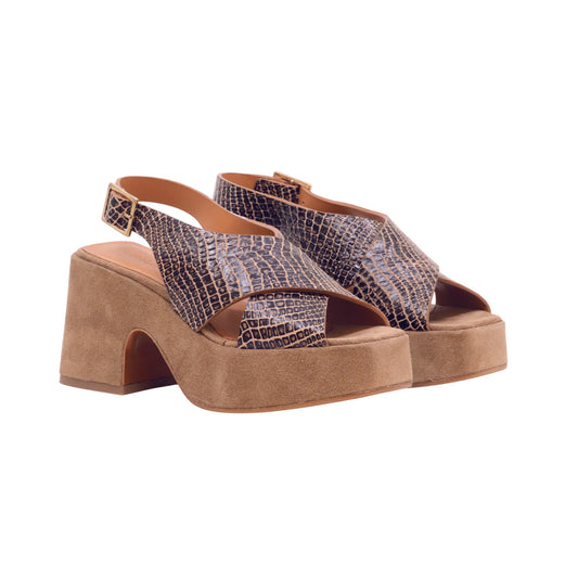 Curiosité 2947 Snake sandalo donna in pelle stampa serpente e camoscio cuoio con plateau 