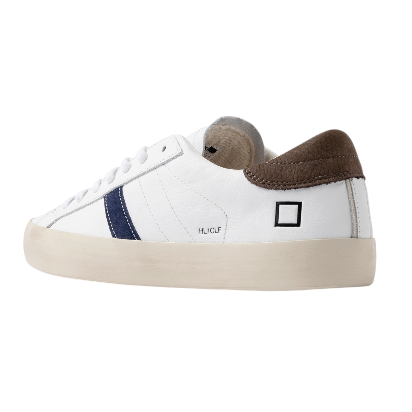 DATE Hill Low Calf White Brown HL CA WN sneaker uomo in morbida pelle bianca 