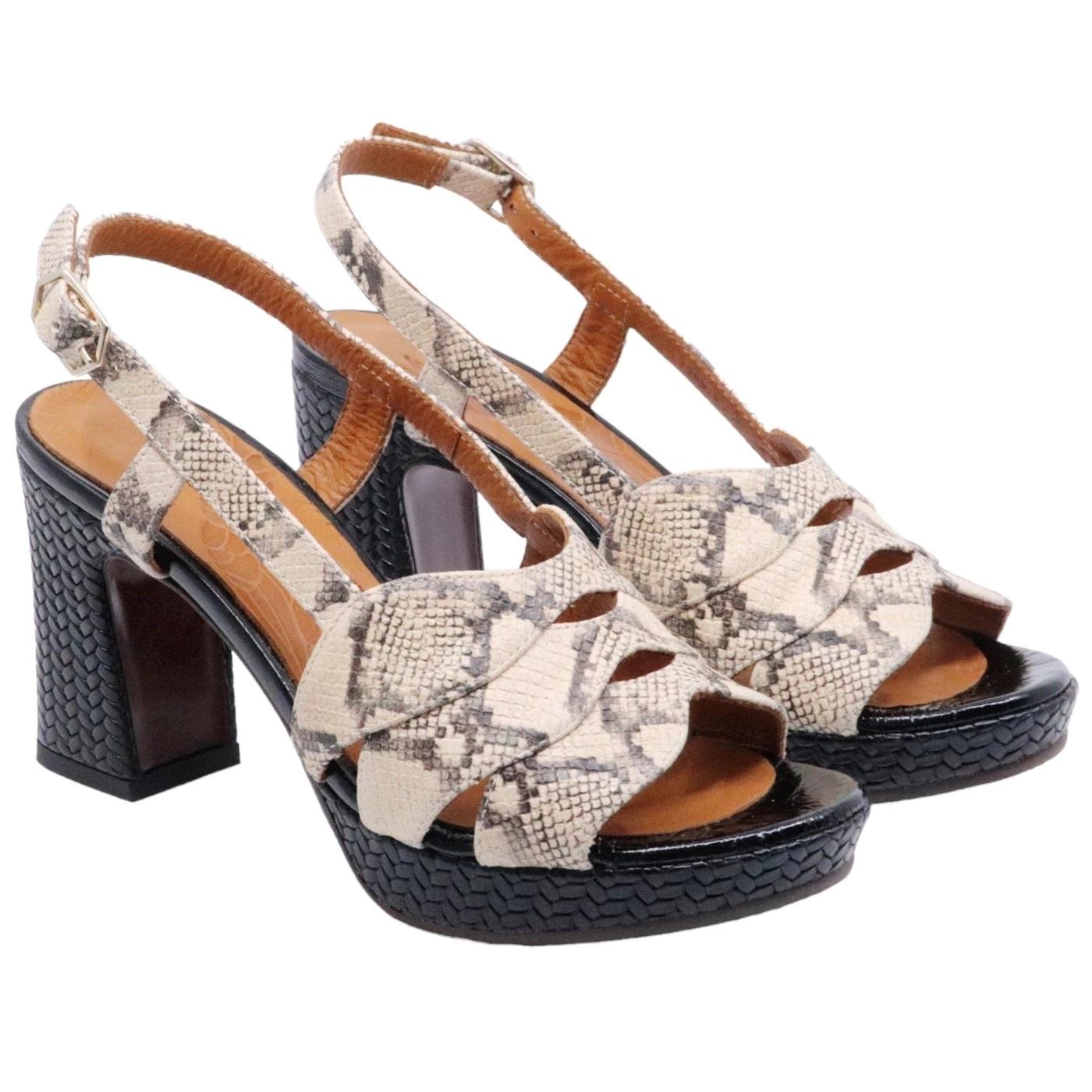 Chie Mihara sandalo donna in pelle effetto serpente di colore sabbia 