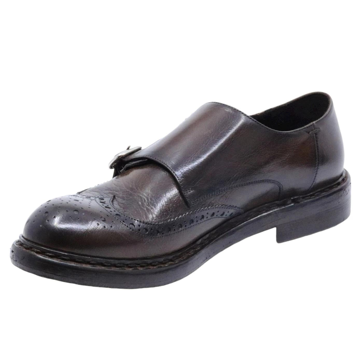 Scarpa uomo con doppia fibbia Crispiniano in pelle testa di moro 