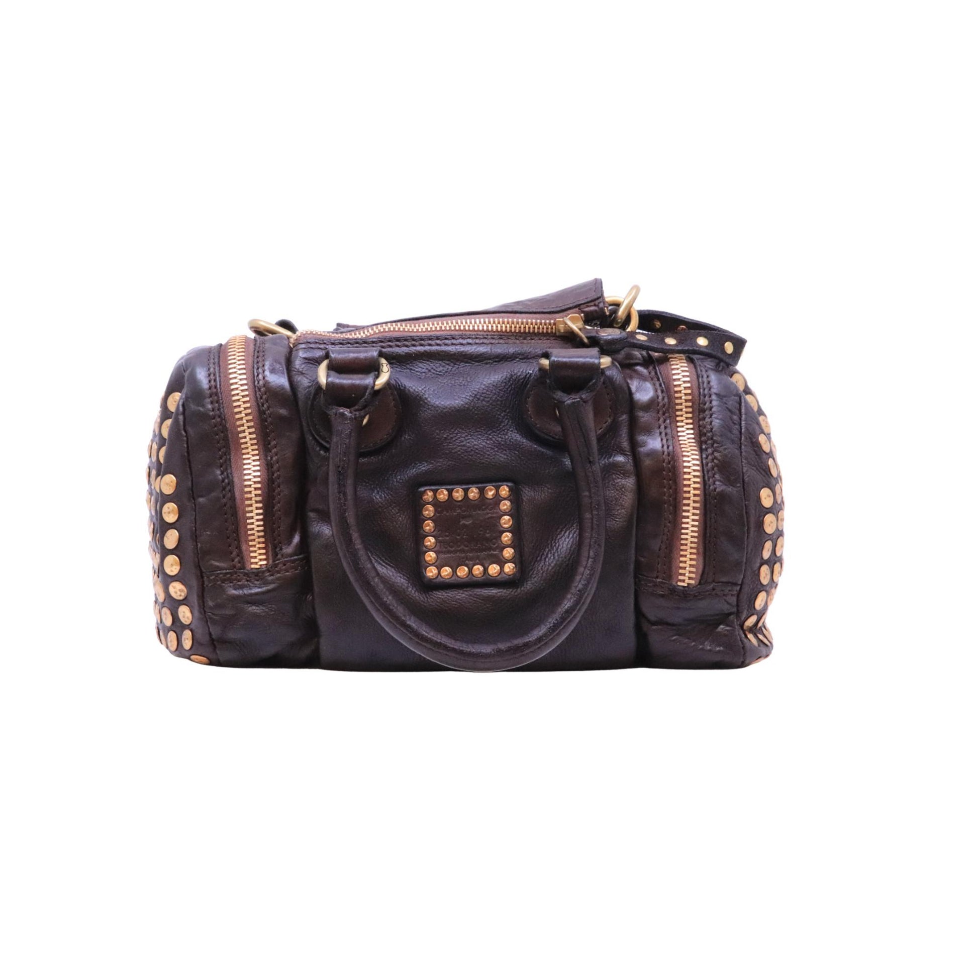 Campomaggi Kura Britney C002780ND borsa bauletto donna in pelle con borchie marrone Made in Italy 