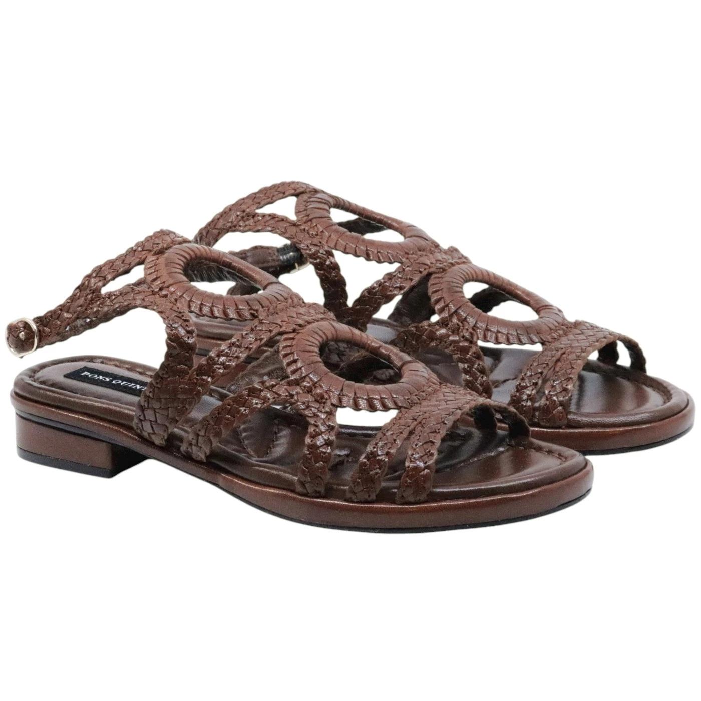 Pons Quintana Tina 10763-89 sandalo donna in pelle intrecciata marrone elegante comfort 