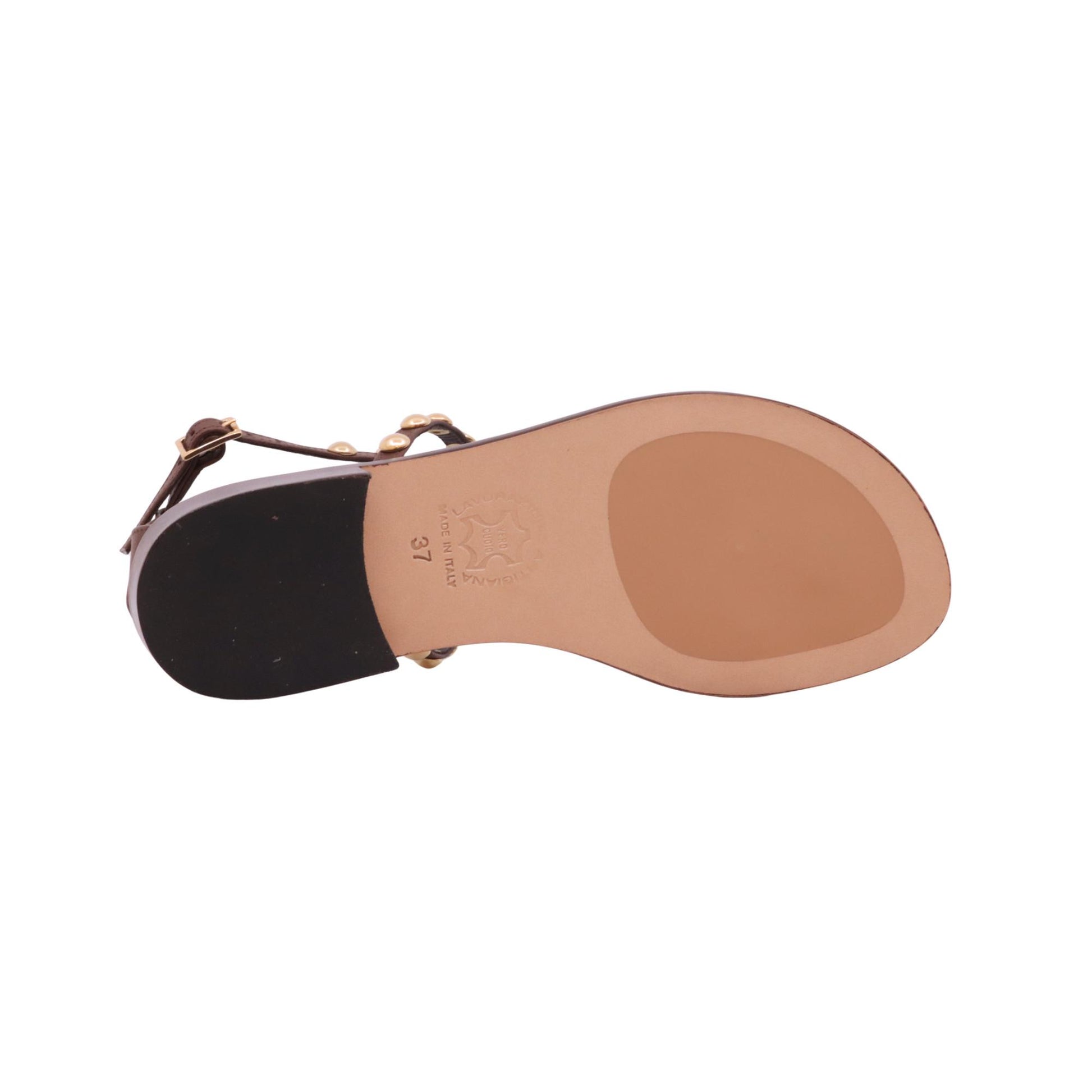 Paolo Ferrara 3307 sandalo donna in pelle testa di moro con borchie oro Made in Italy 