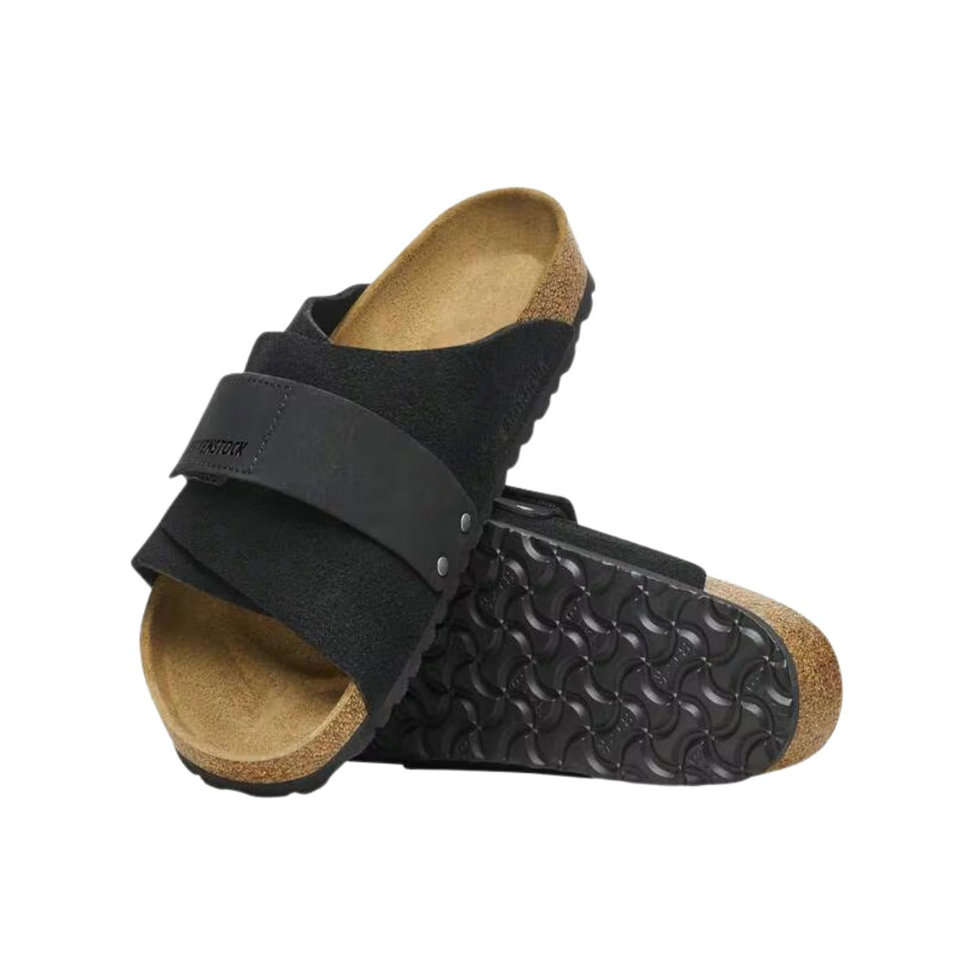 Birkenstock Kyoto Black sandalo uomo in nabuk e camoscio nero narrow fit 