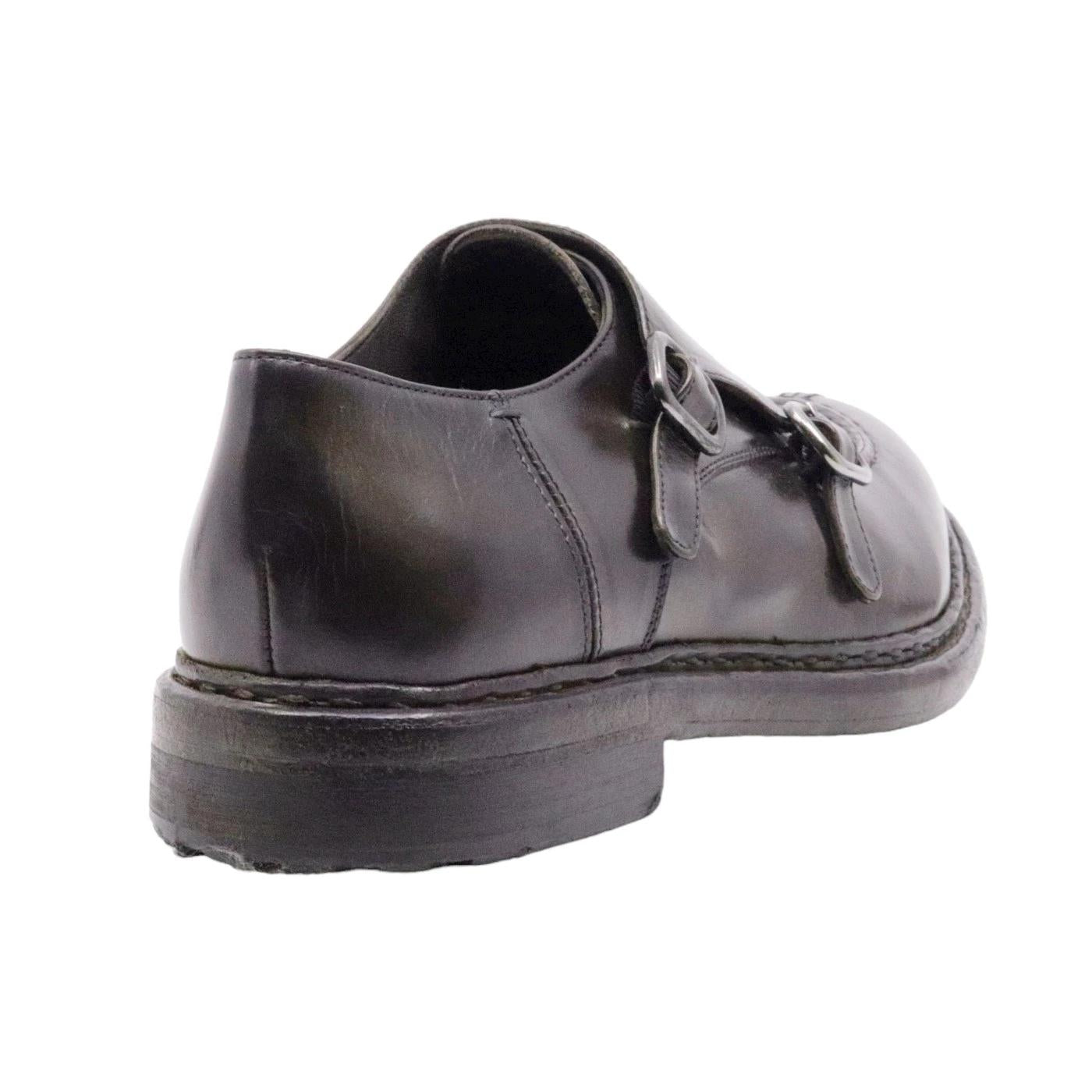 Crispiniano 6092 scarpa uomo con doppia fibbia in pelle testa di moro 