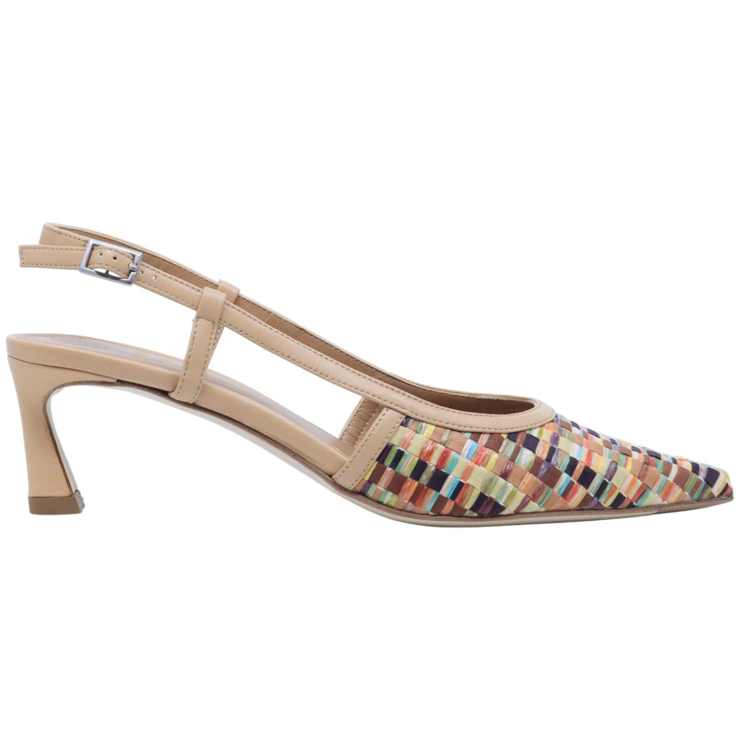 Slingback donna Chantal 2627 in pelle beige con punta in corda intrecciata multicolore 