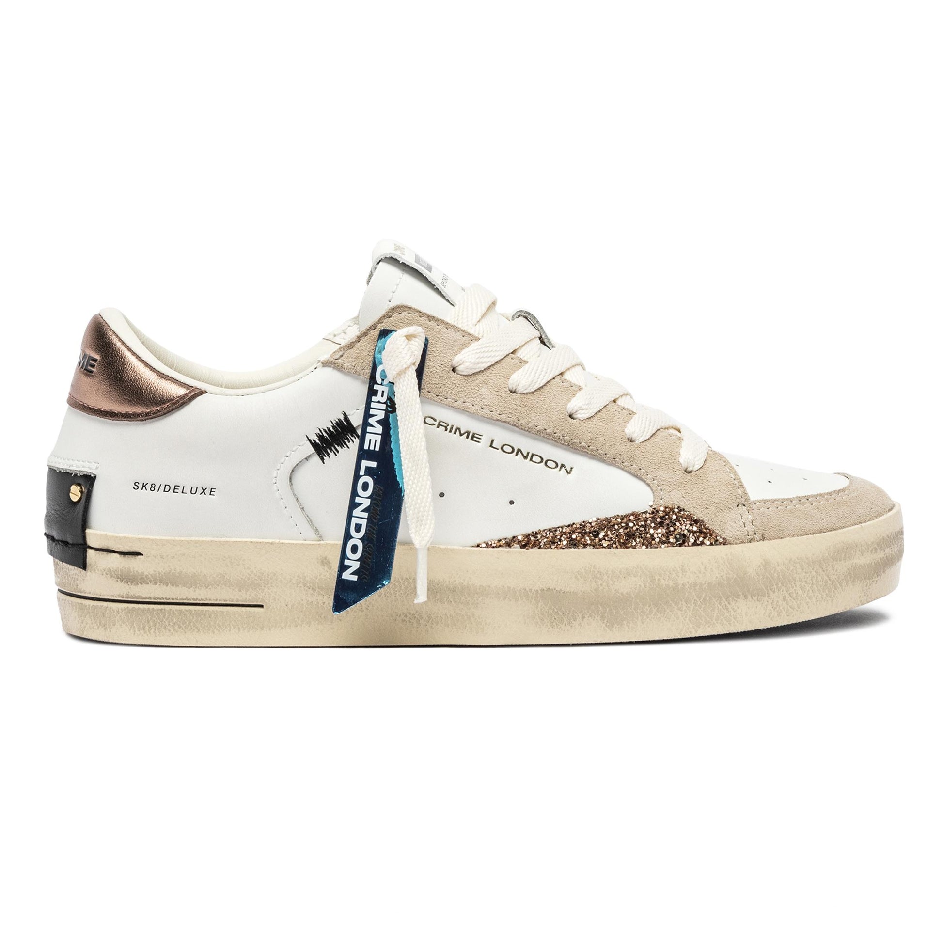 Crime London 25100 SK8 Deluxe sneaker donna in pelle bianca 
