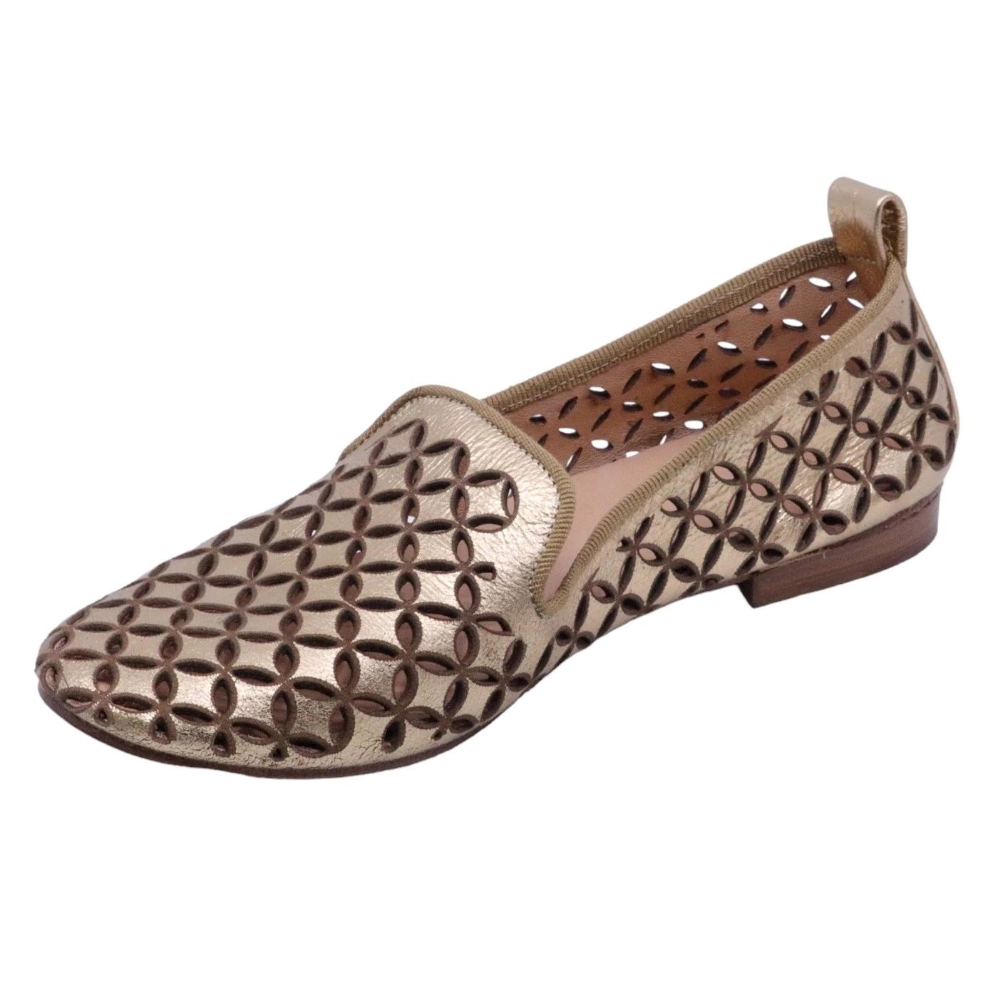 Mocassino donna Kudetà 314102 in pelle laminata oro 