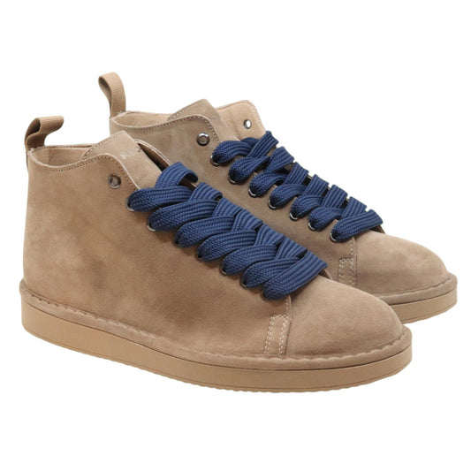 Polacchino uomo Panchic P01 in camoscio noce con lacci blu 