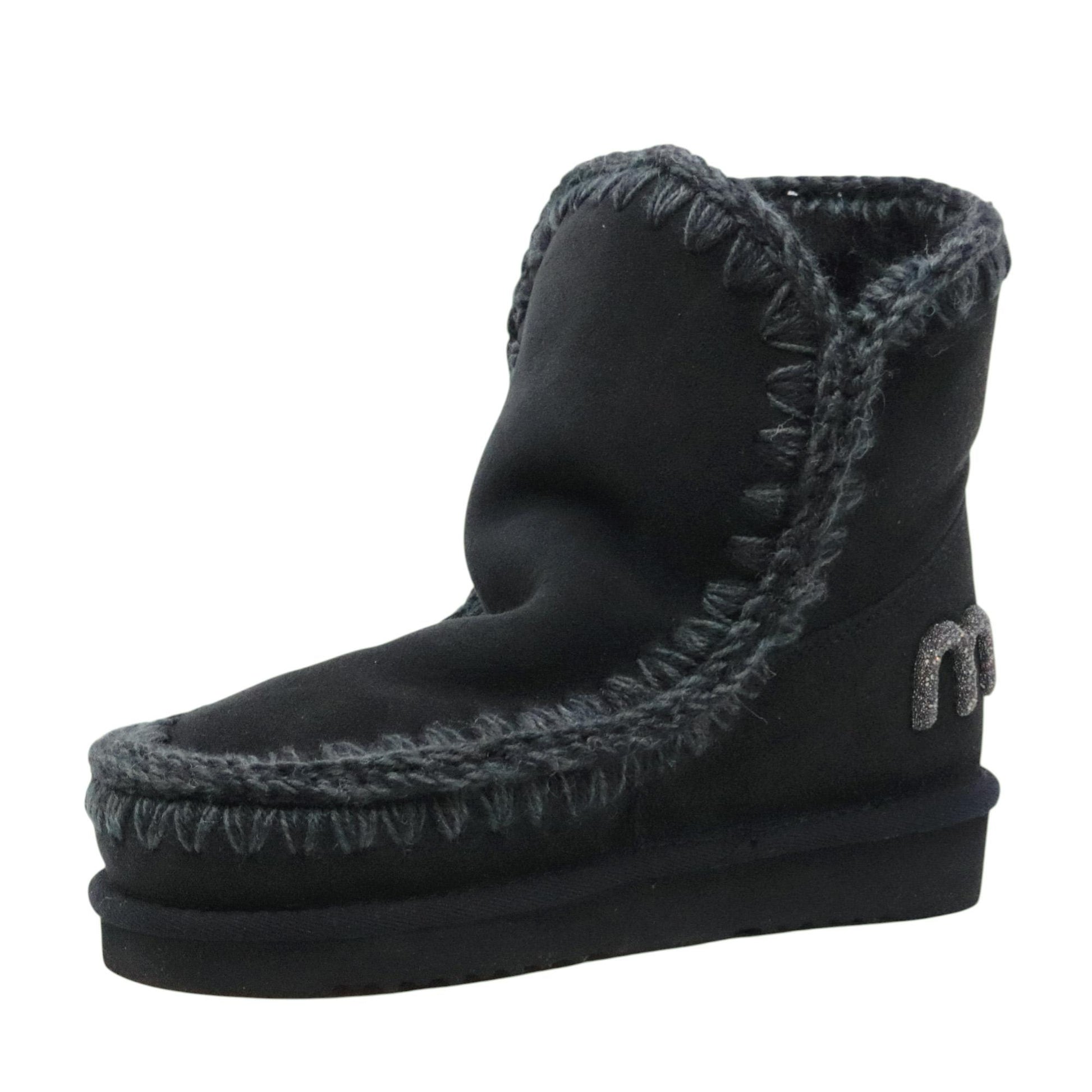 Mou Eskimo 18 glitter logo stivaletto donna in montone nero 