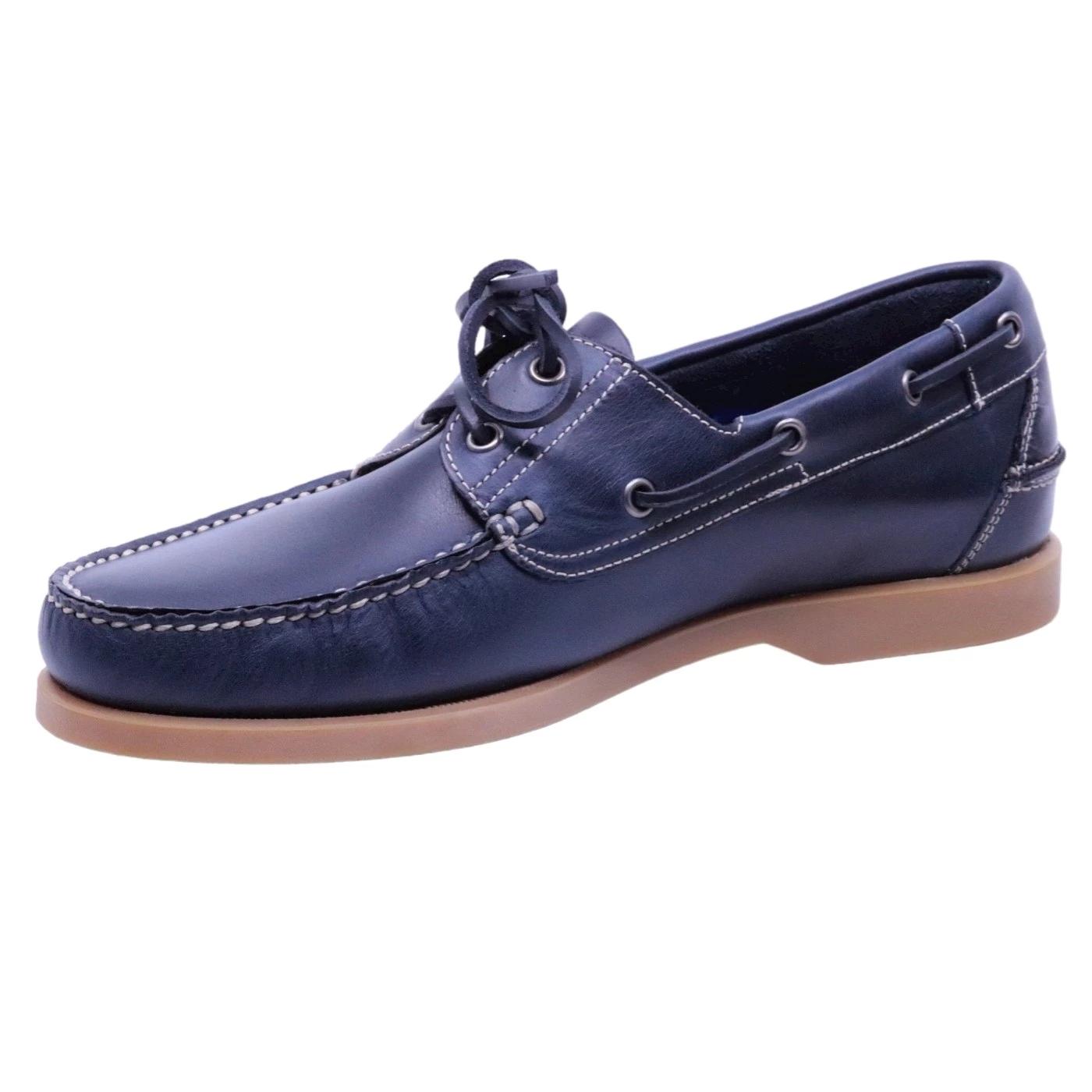 Antica Cuoieria 22317 scarpa da barca uomo in pelle blu con suola gomma miele Made in Italy 