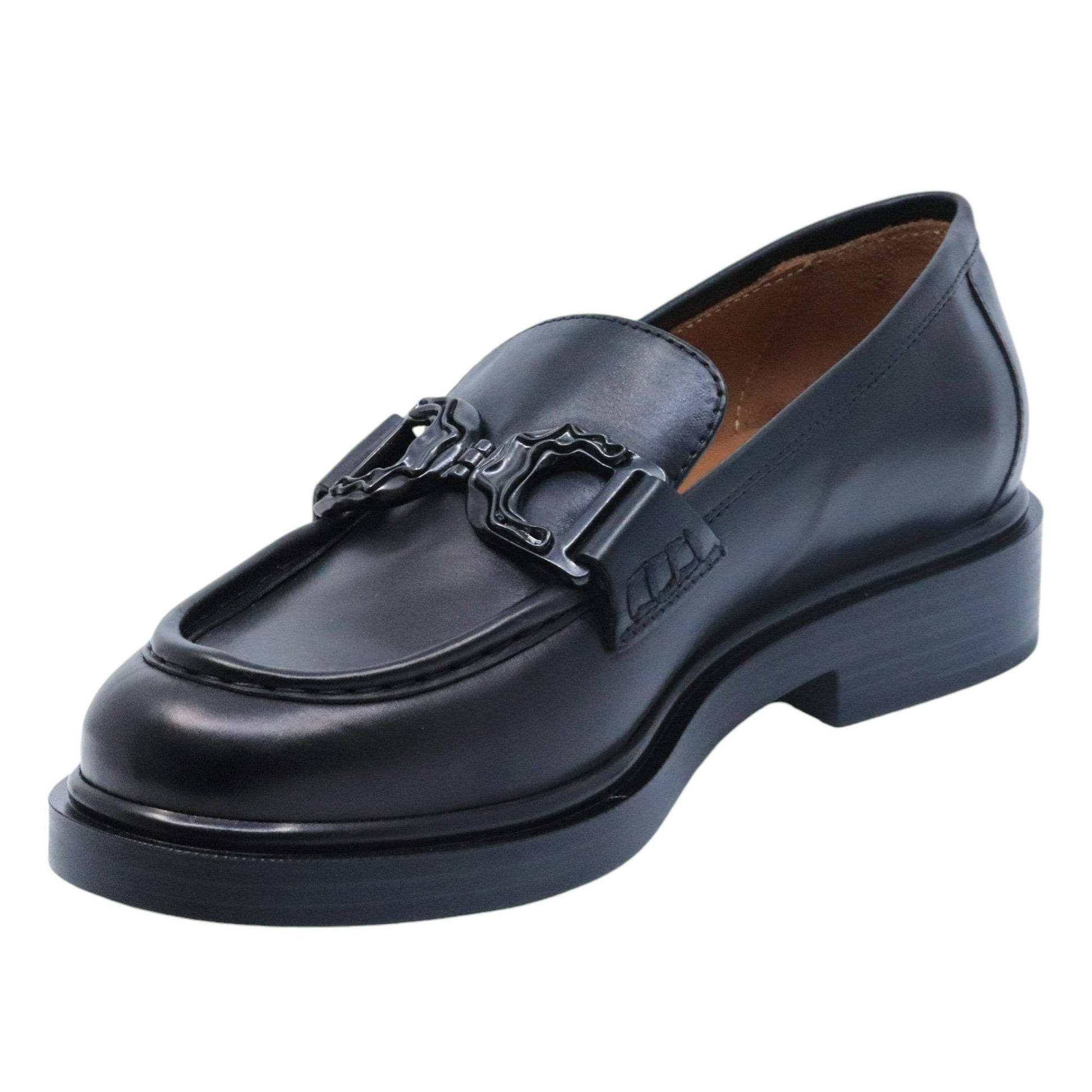 Mocassino donna Triver Flight 709-23 in pelle nera caratterizzato da un morsetto 