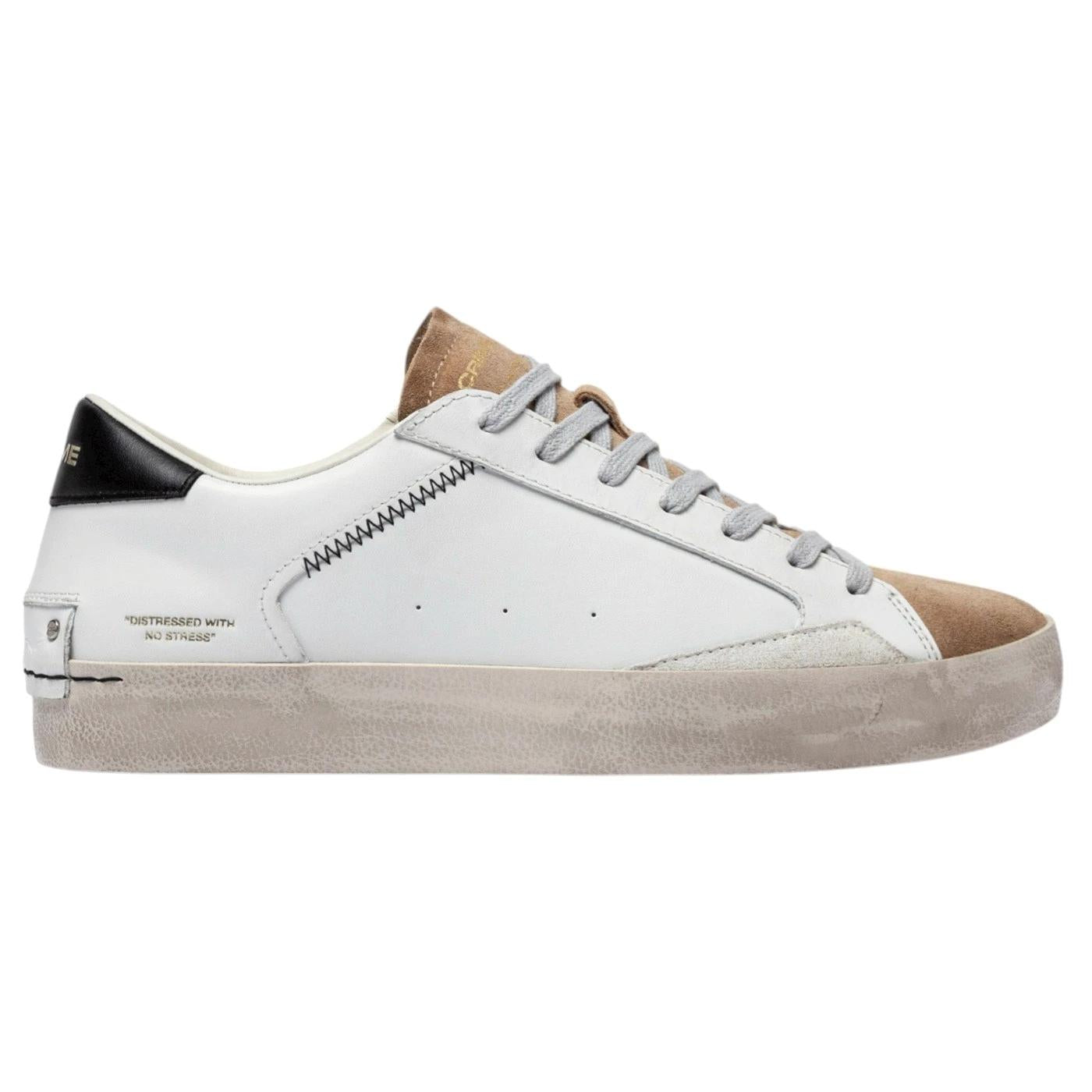 Crime London Distressed 14009 sneaker uomo in pelle bianca con talloncino nero casual vintage 