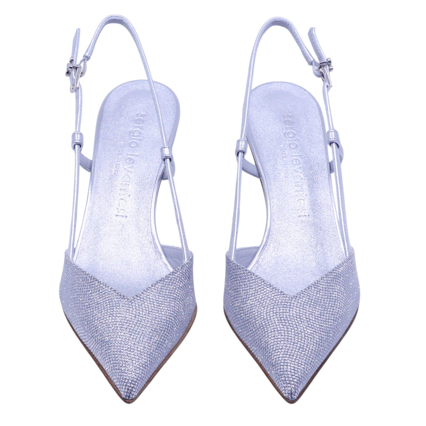 Slingback donna Sergio Levantesi Giulia in pelle argento con strass luminosti<BR/> 