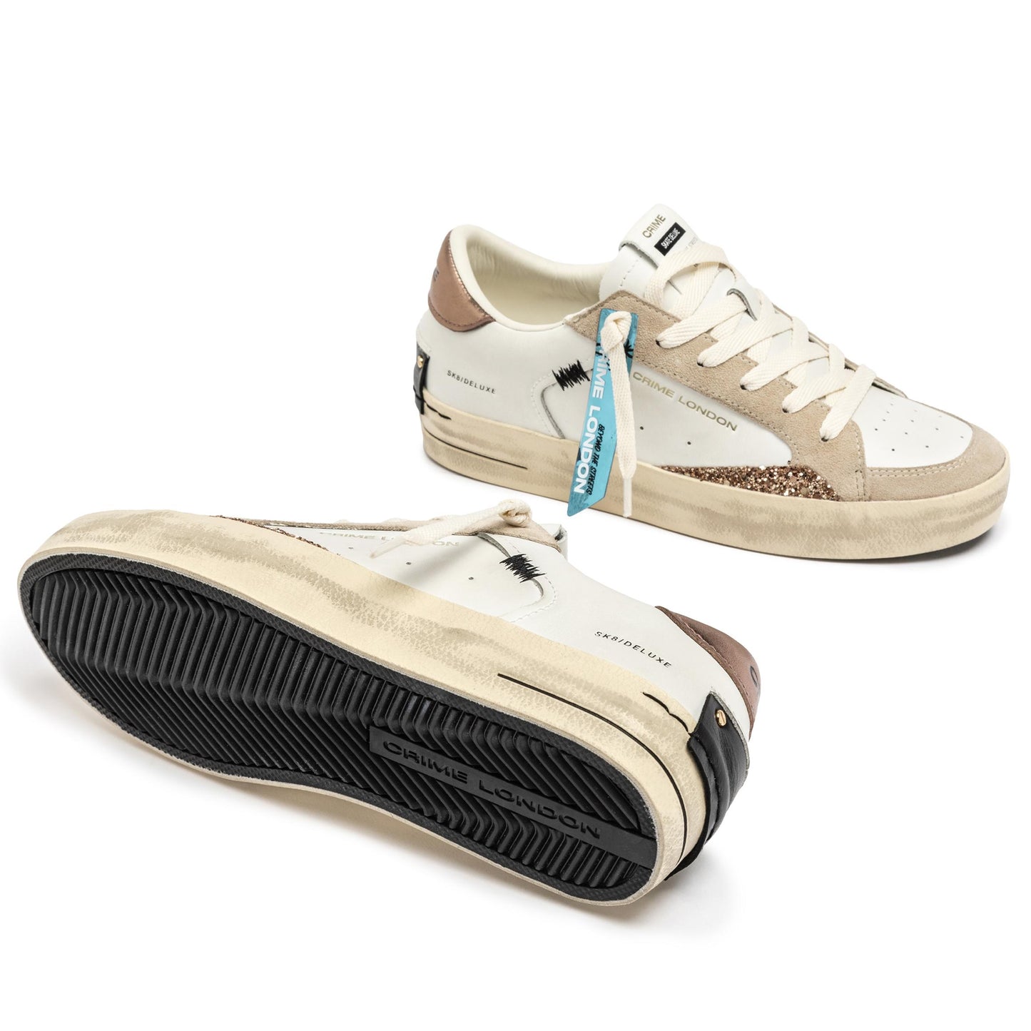 Crime London 25100 SK8 Deluxe sneaker donna in pelle bianca 
