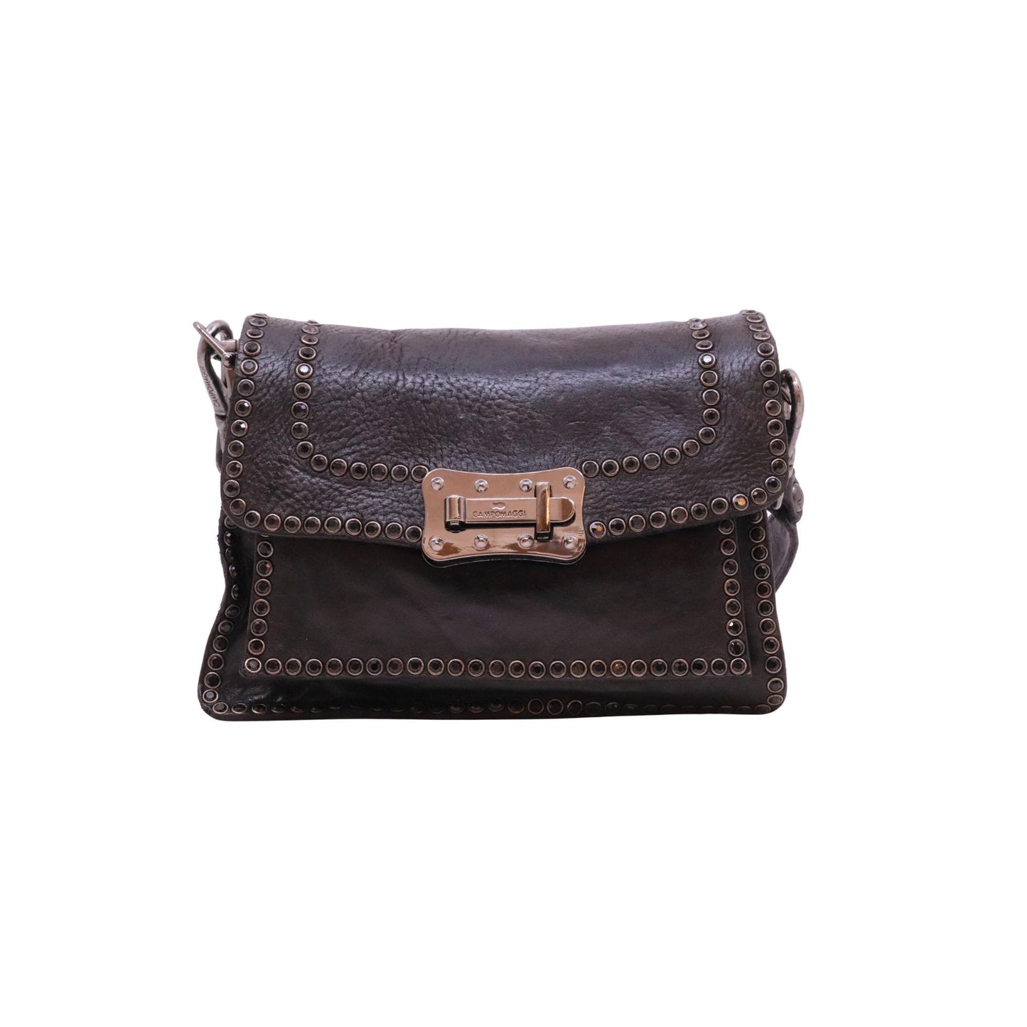 Campomaggi Agnese C016500 borsa a tracolla in pelle nera con strass 