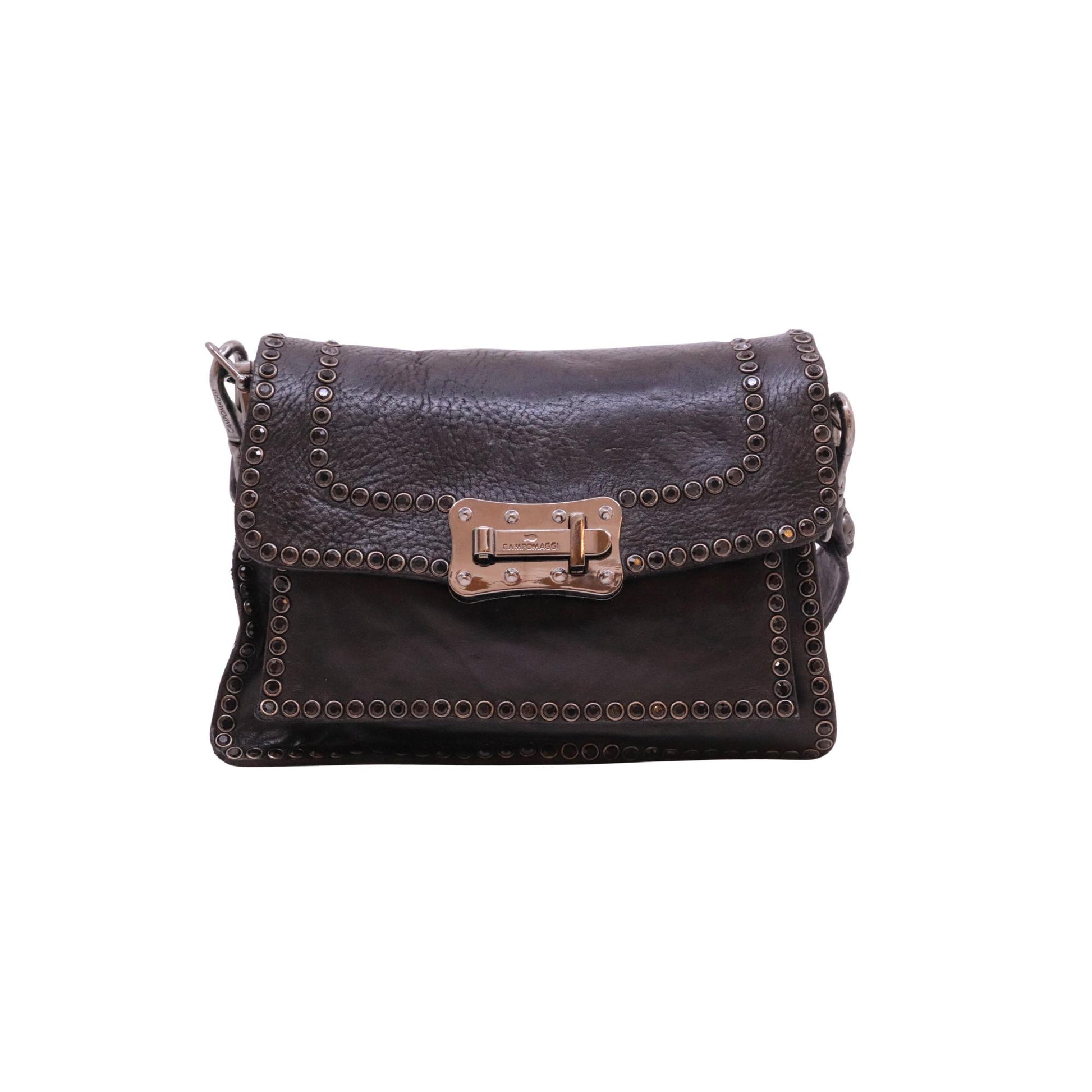 Campomaggi Agnese C016500 borsa a tracolla in pelle nera con strass 