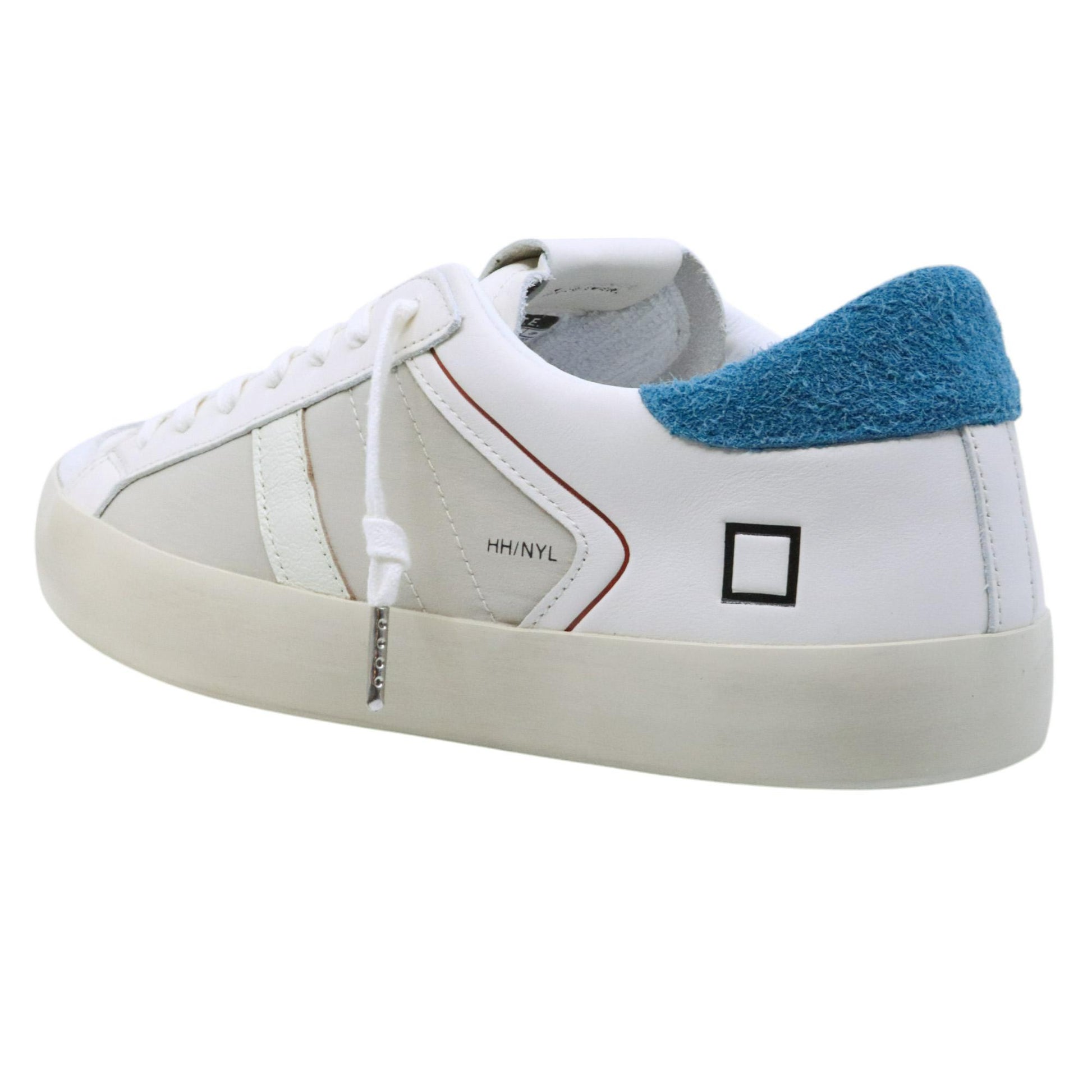 DATE Hill Low Half Nylon White Petrol HF NY HP sneaker uomo in pelle bianca 