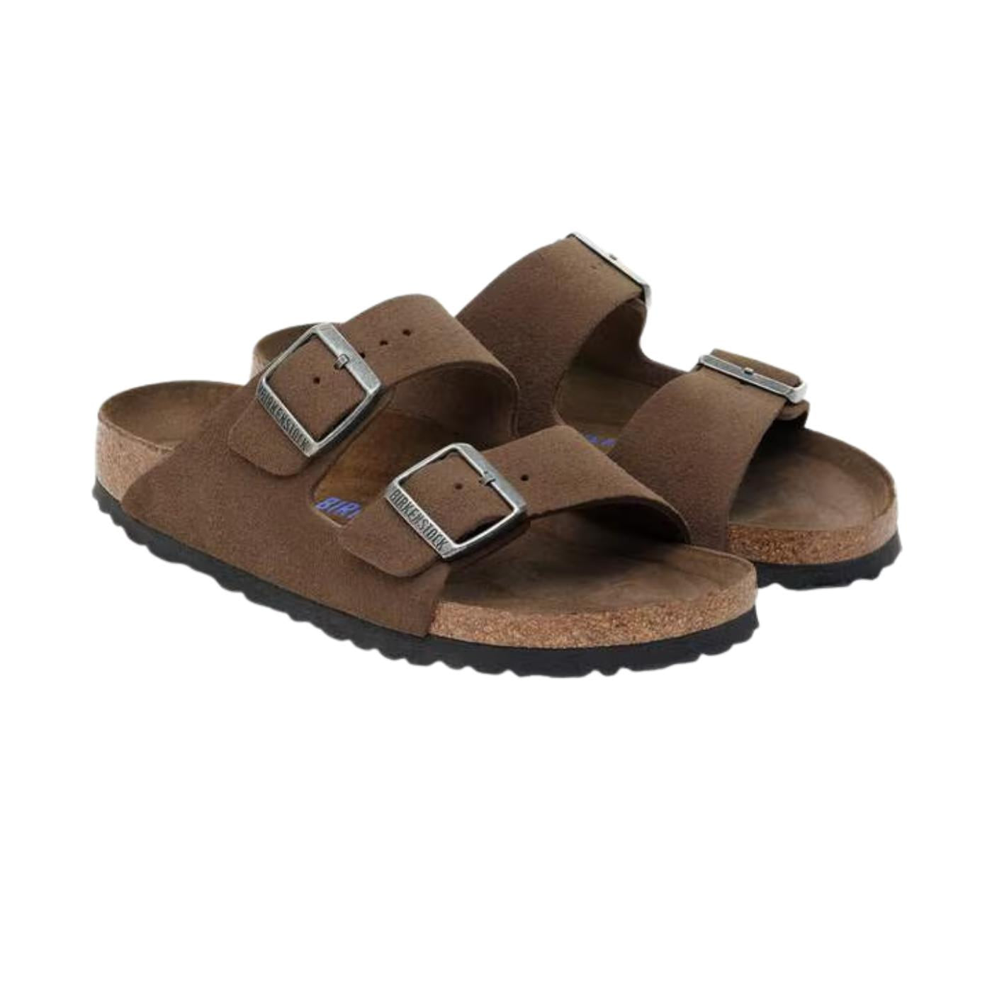 Birkenstock Arizona Soft Footbed Suede Leather Dark Tea Tonal sandalo unisex in camoscio testa di moro narrow fit 