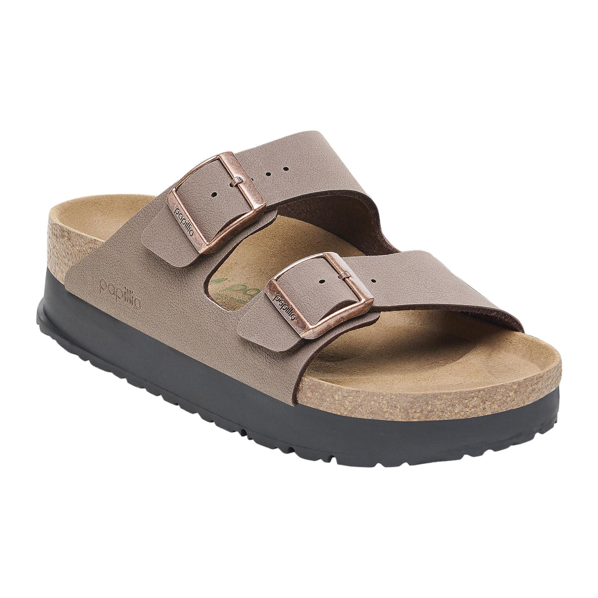 Birkenstock Arizona Papillio Flex Platform 1027417 sandalo donna doppia fibbia vegan mocca platform 