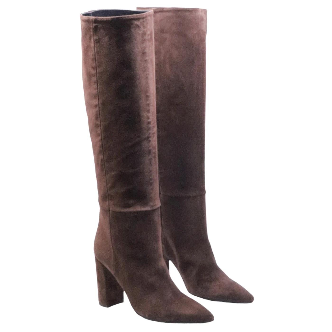 Stivale donna Anna F 9879 in pelle camoscio color caffè 